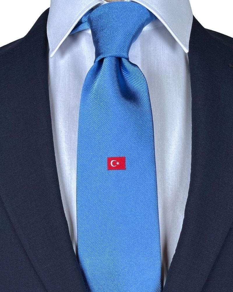 Türk Bayrağı Desenli 100. Yıl Koleksiyonu Hediye Kutulu İpek Kravat - Mavi