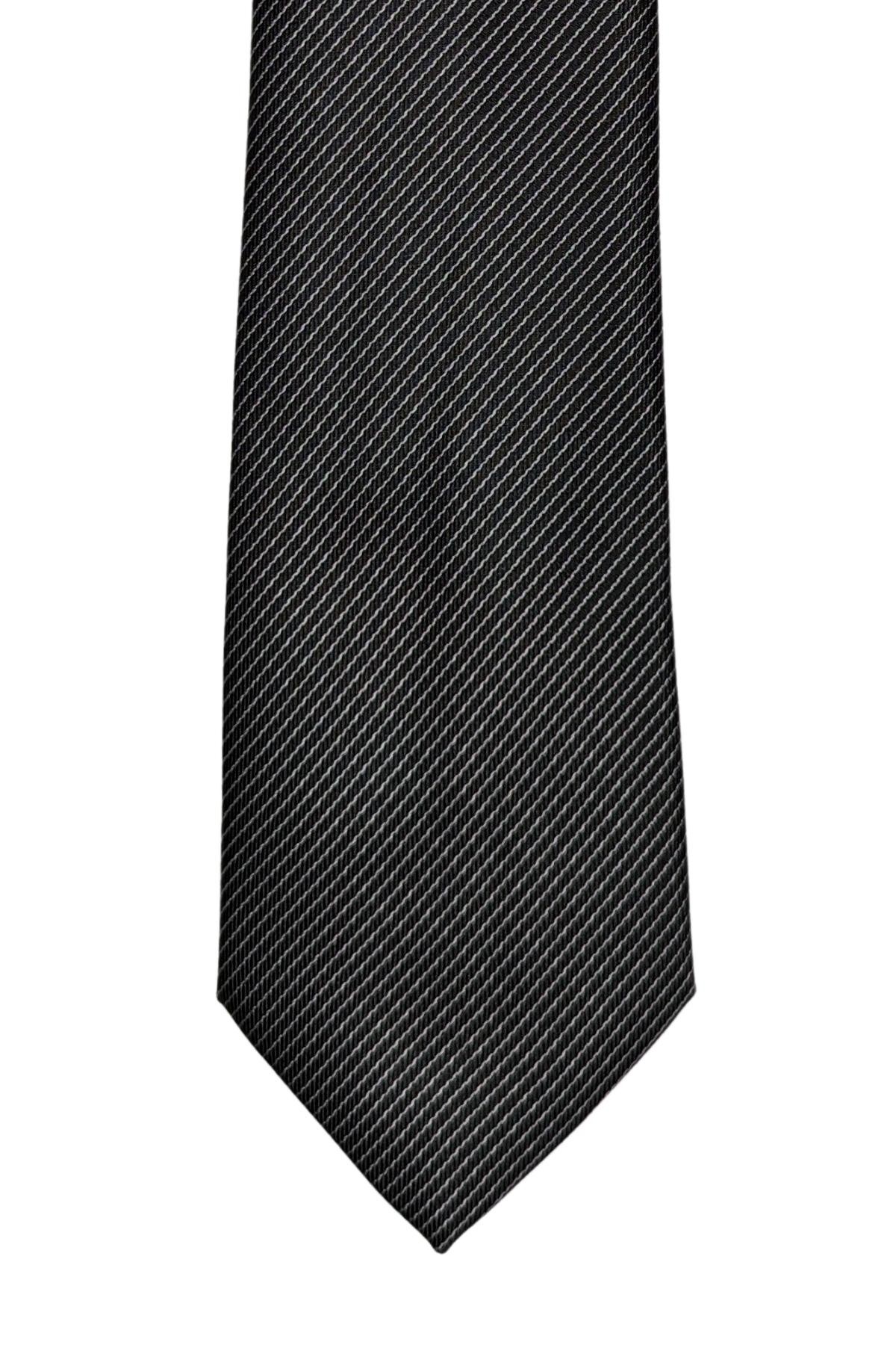 7 cm genişliğinde ince çizgili kravat - Siyah