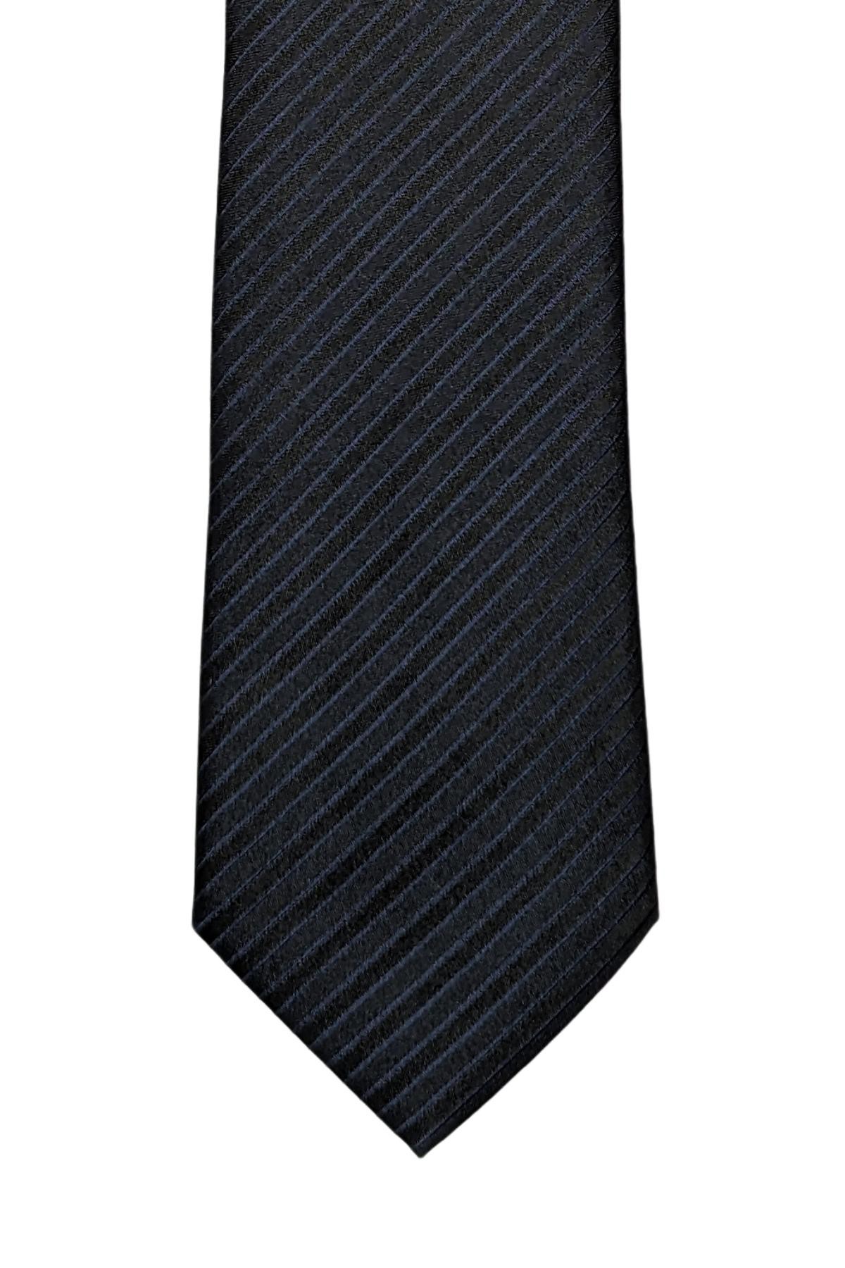 7 cm genişliğinde ince çizgili kravat - Koyu lacivert