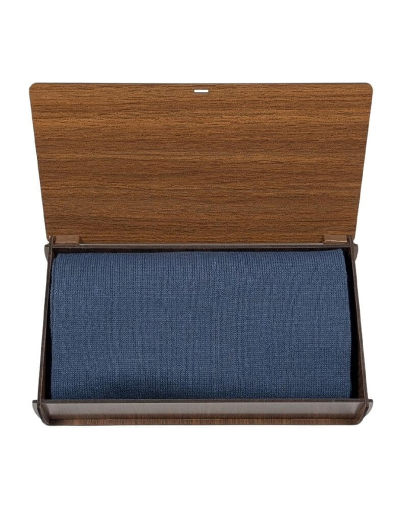 1001 Kravat Ahşap Hediye Kutulu Çift Katlı Erkek Mavi Atkı