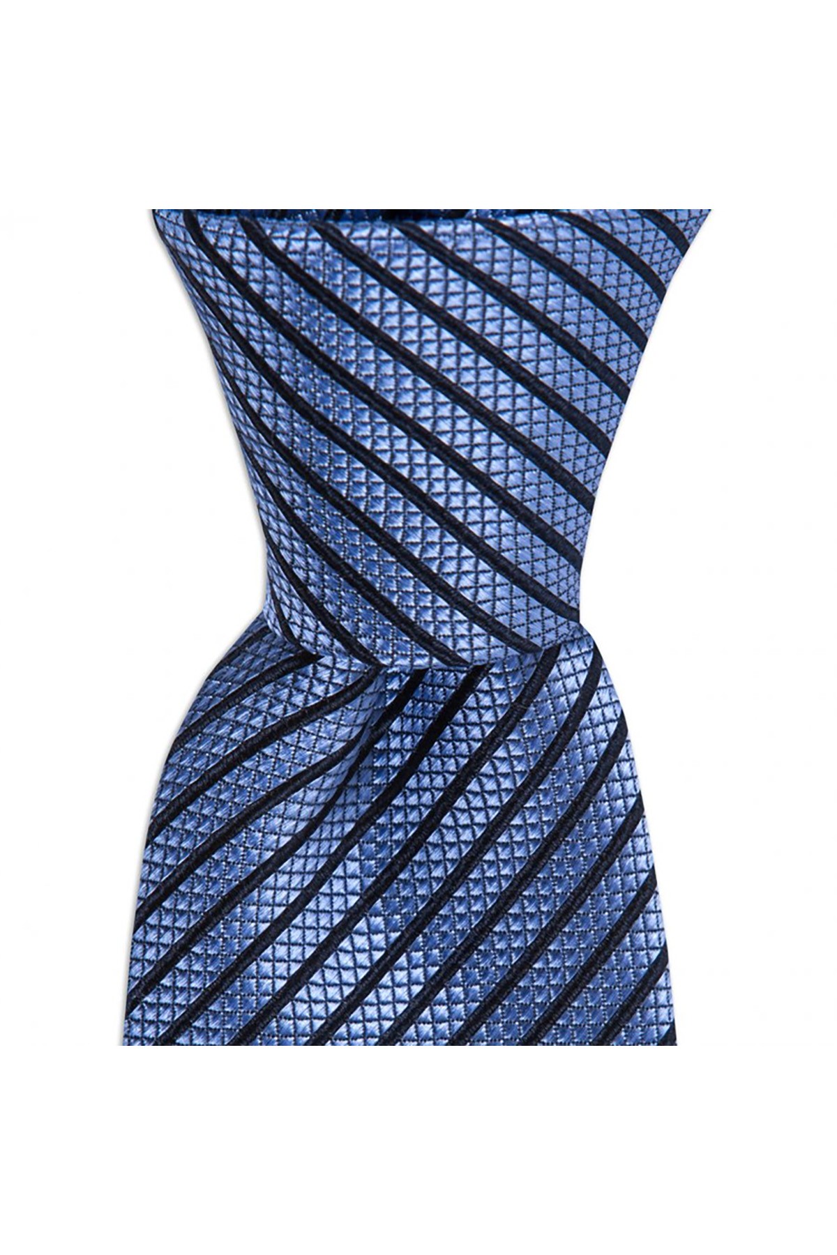 8 cm genişliğinde çizgili klasik ipek kravat - Mavi