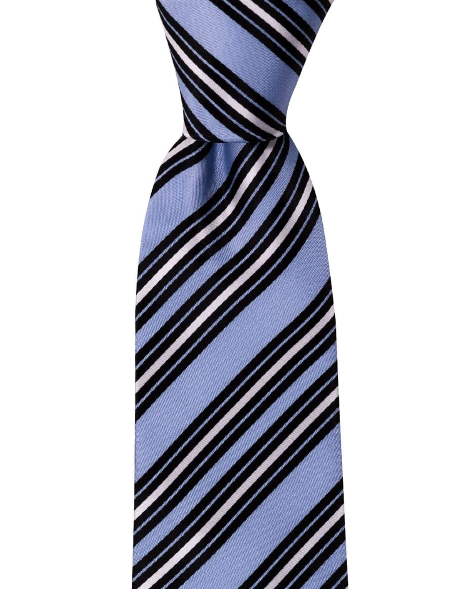 1001 Kravat 8 Cm Genişliğinde Lacivert Beyaz Çizgili Mavi Kravat Ve Mendil Seti 