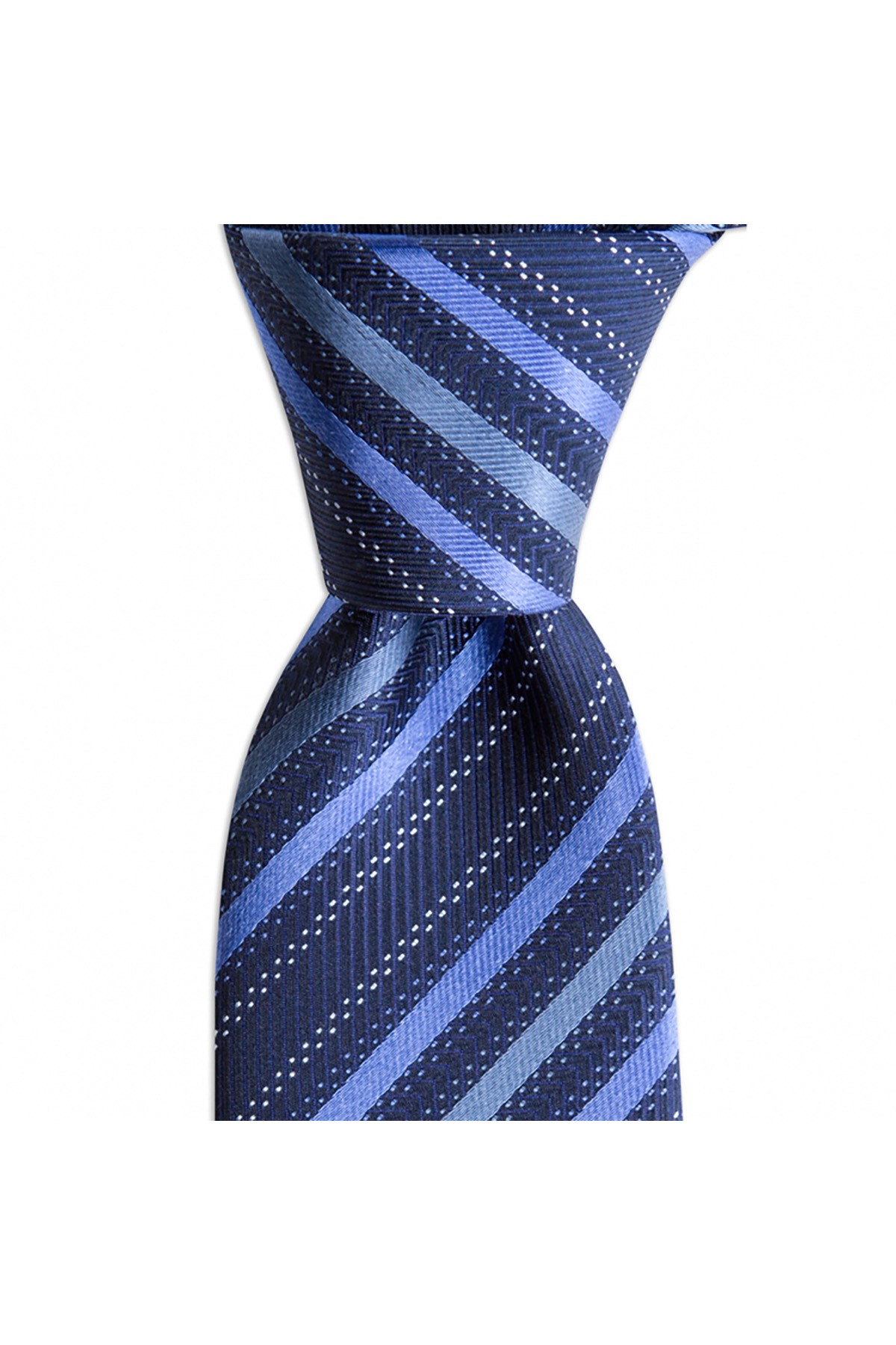 Çok çizgili 7,5 cm genişliğinde klasik ipek kravat - Lacivert