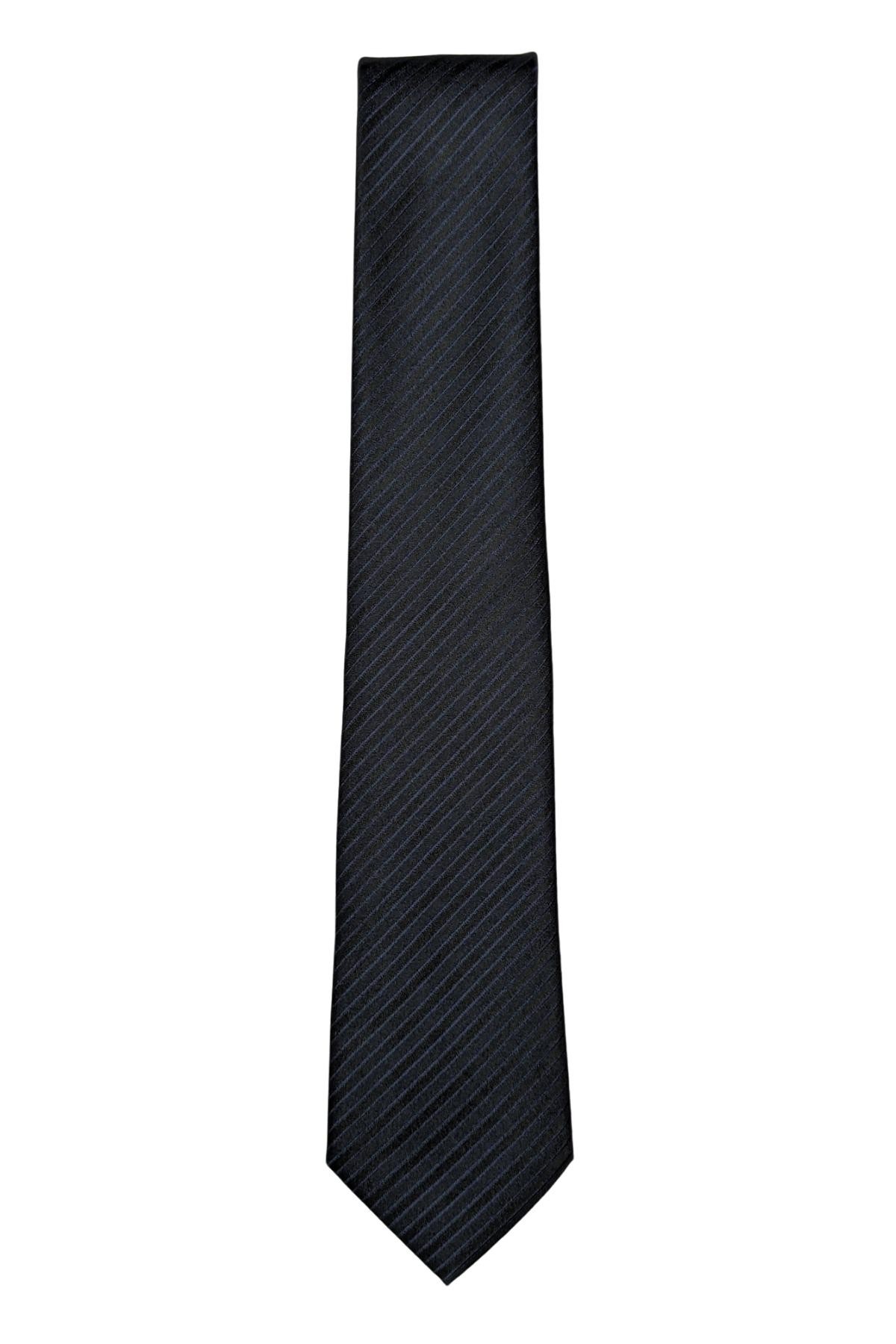 7 cm genişliğinde ince çizgili kravat - Koyu lacivert