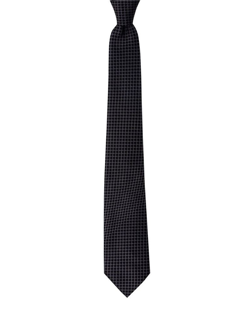 Gri Kare Desenli 8 Cm Genişliğinde Siyah Kravat