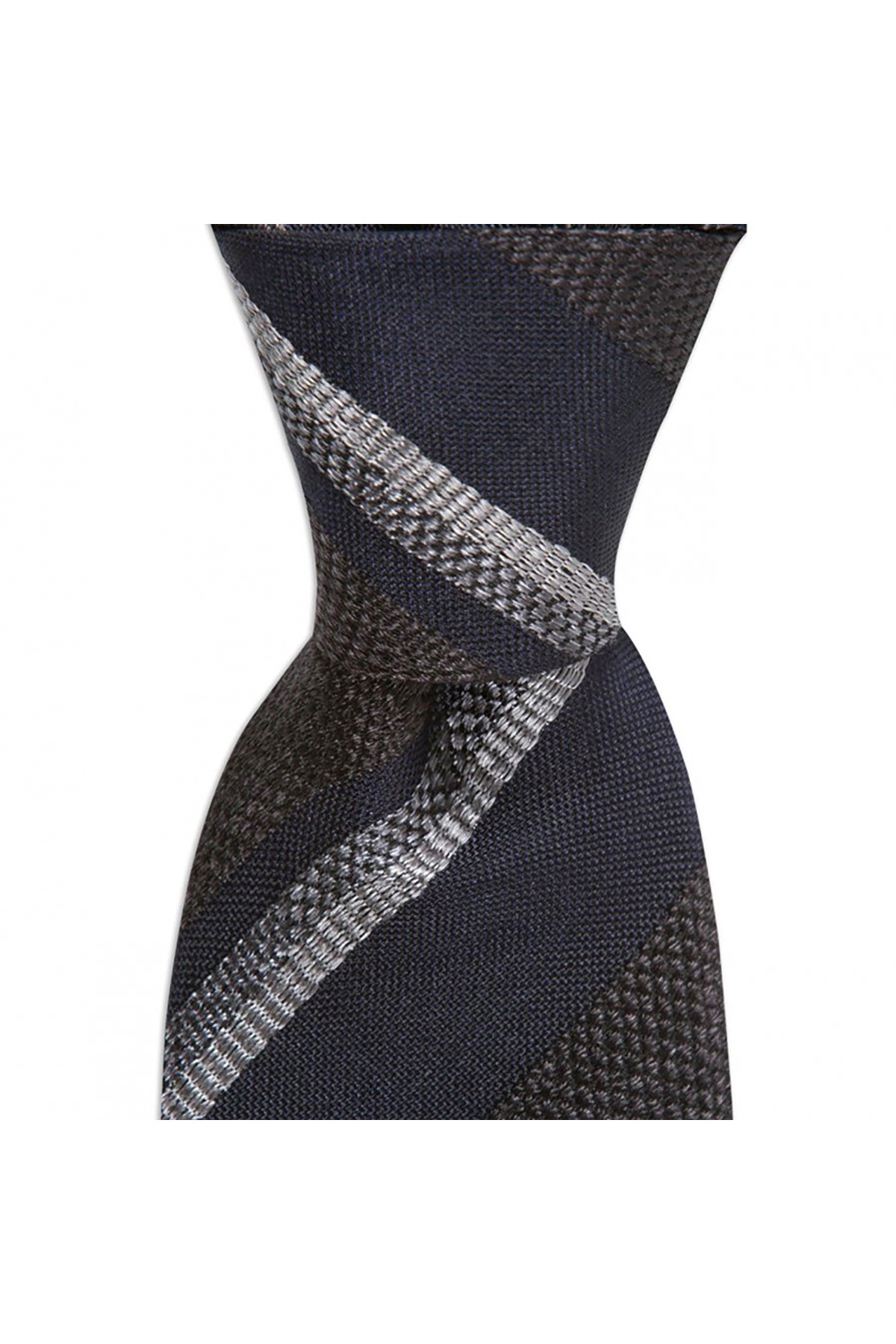 Desenli 8 cm genişliğinde yün ipek karışımlı kravat - Lacivert