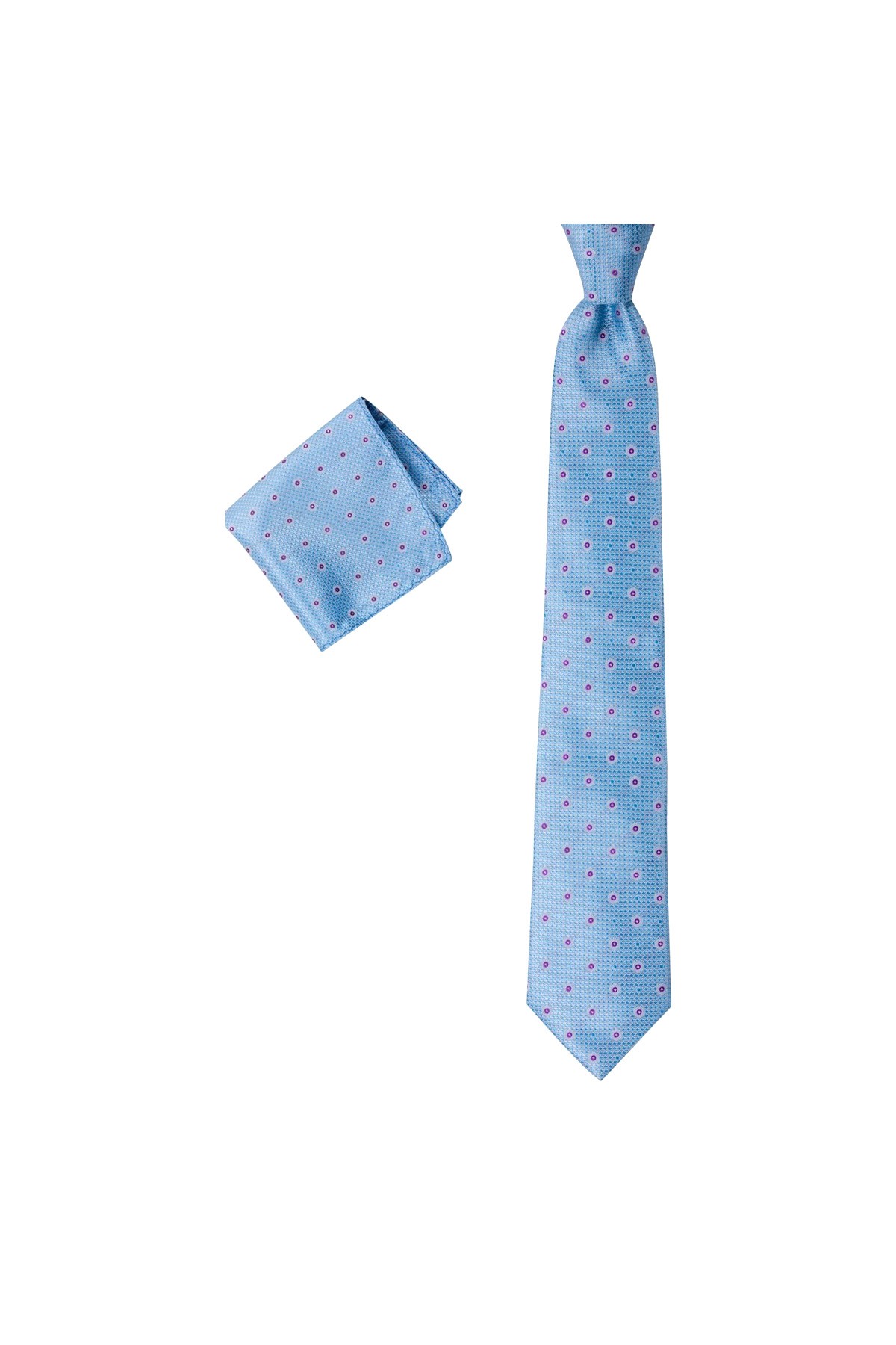 Desenli 8 cm genişliğinde mendilli kravat