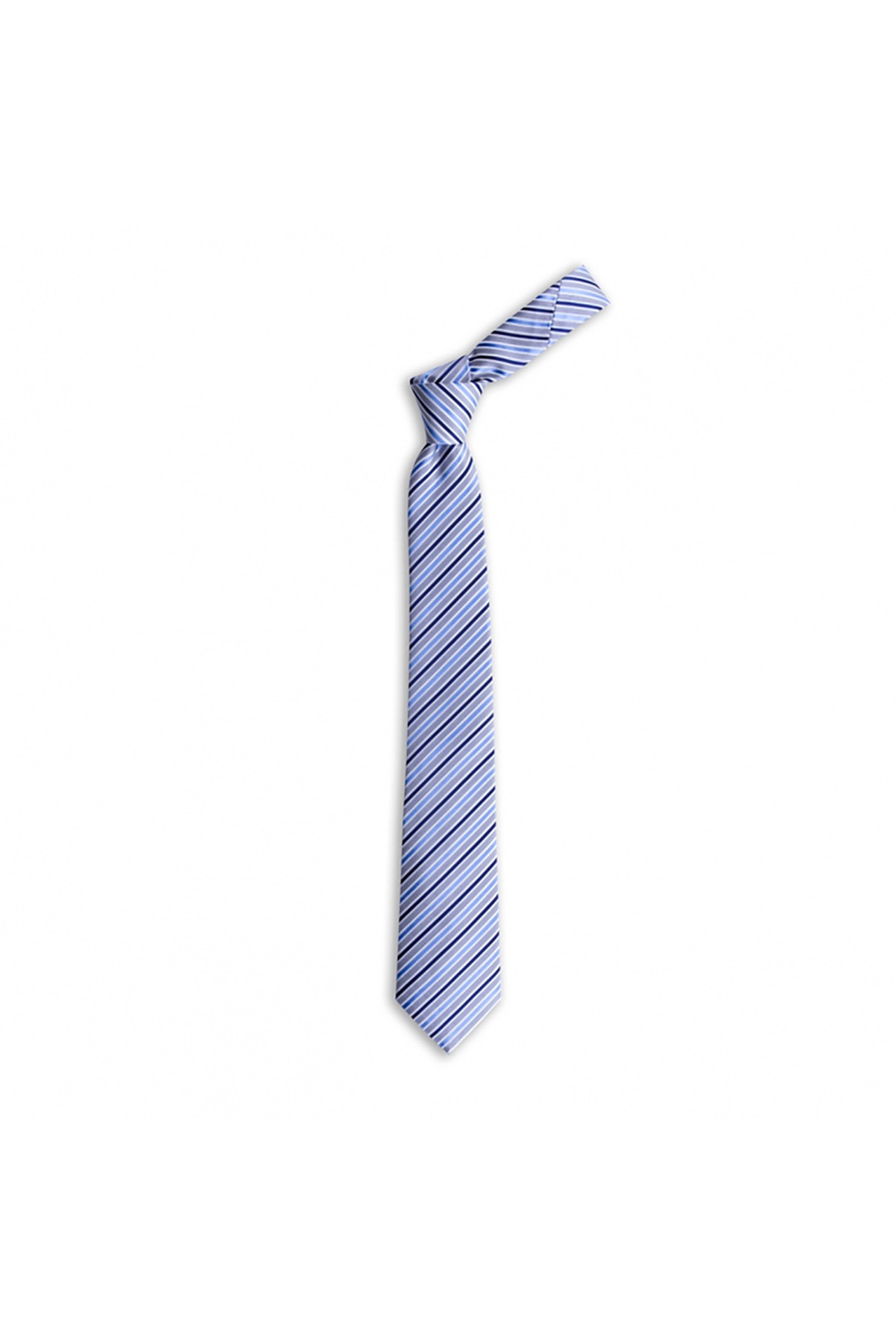 Çok çizgili 7,5 cm genişliğinde klasik ipek kravat - Açık mavi