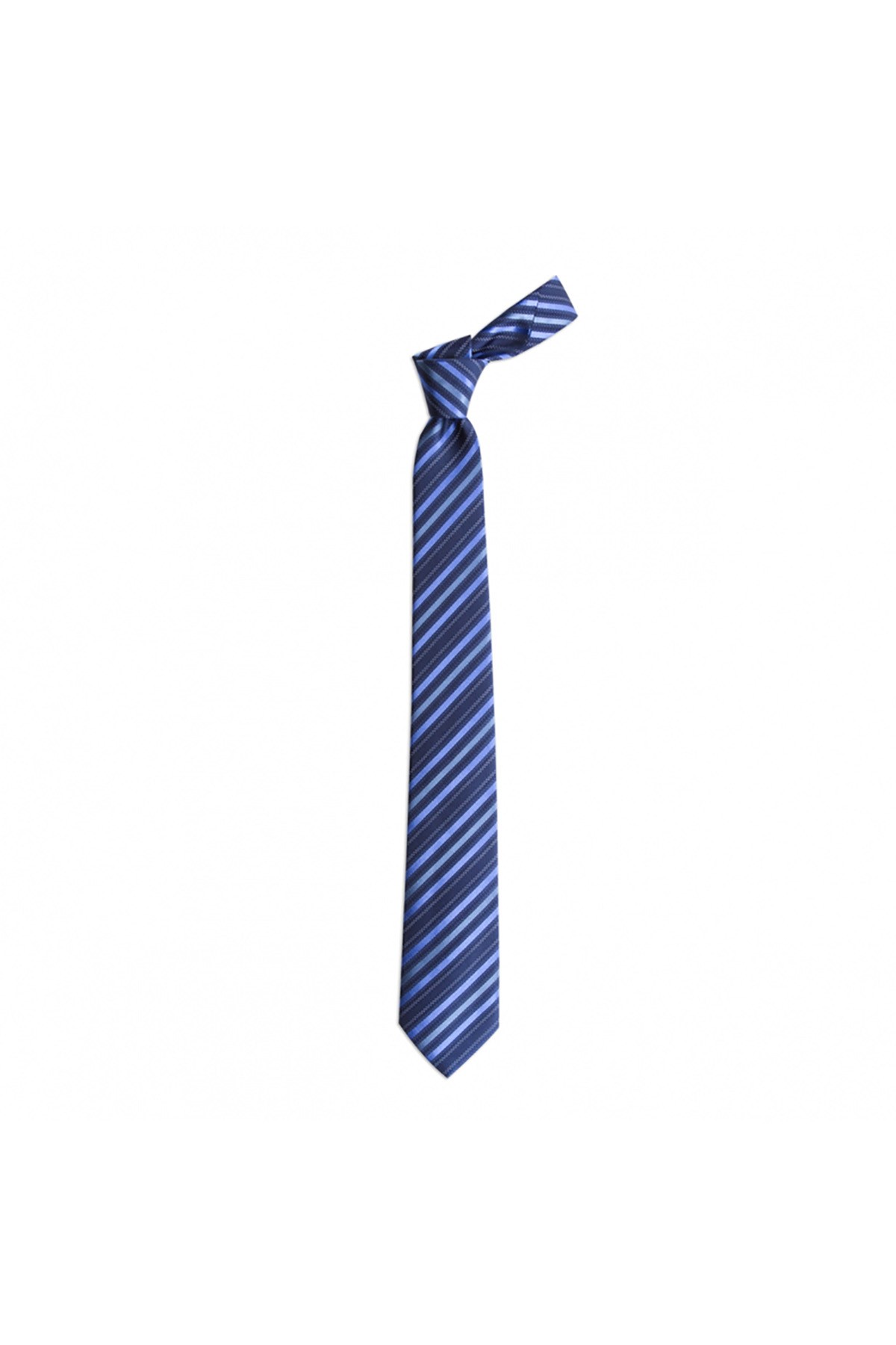 Çok çizgili 7,5 cm genişliğinde klasik ipek kravat - Lacivert