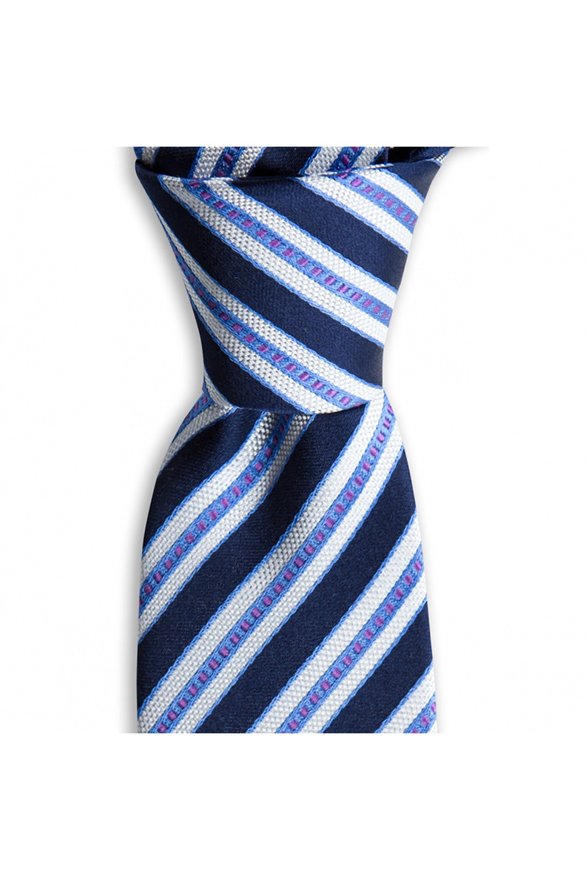 Çizgili 7,5 cm genişliğinde ipek kravat