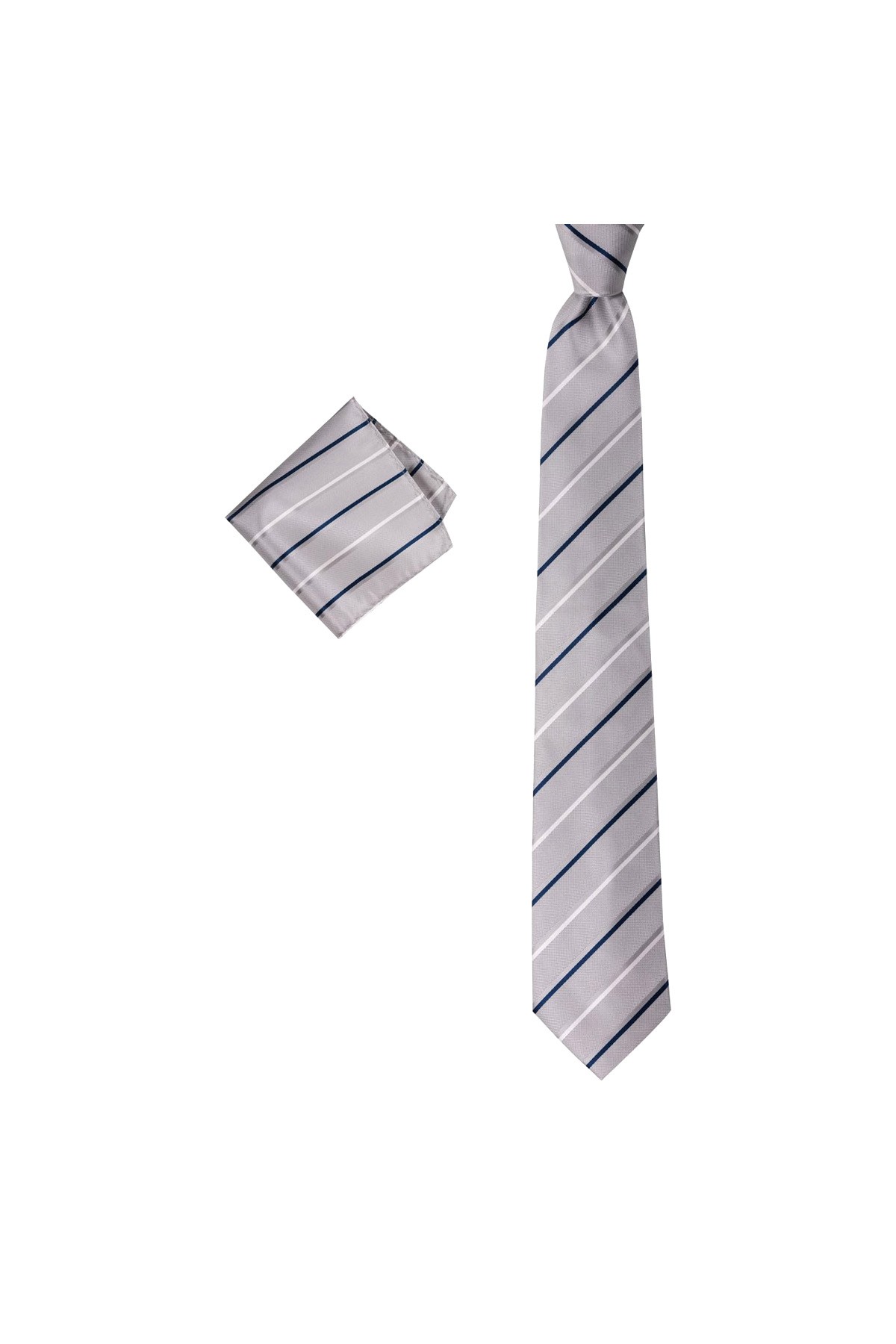 Çok çizgili 8 cm genişliğinde mendilli kravat