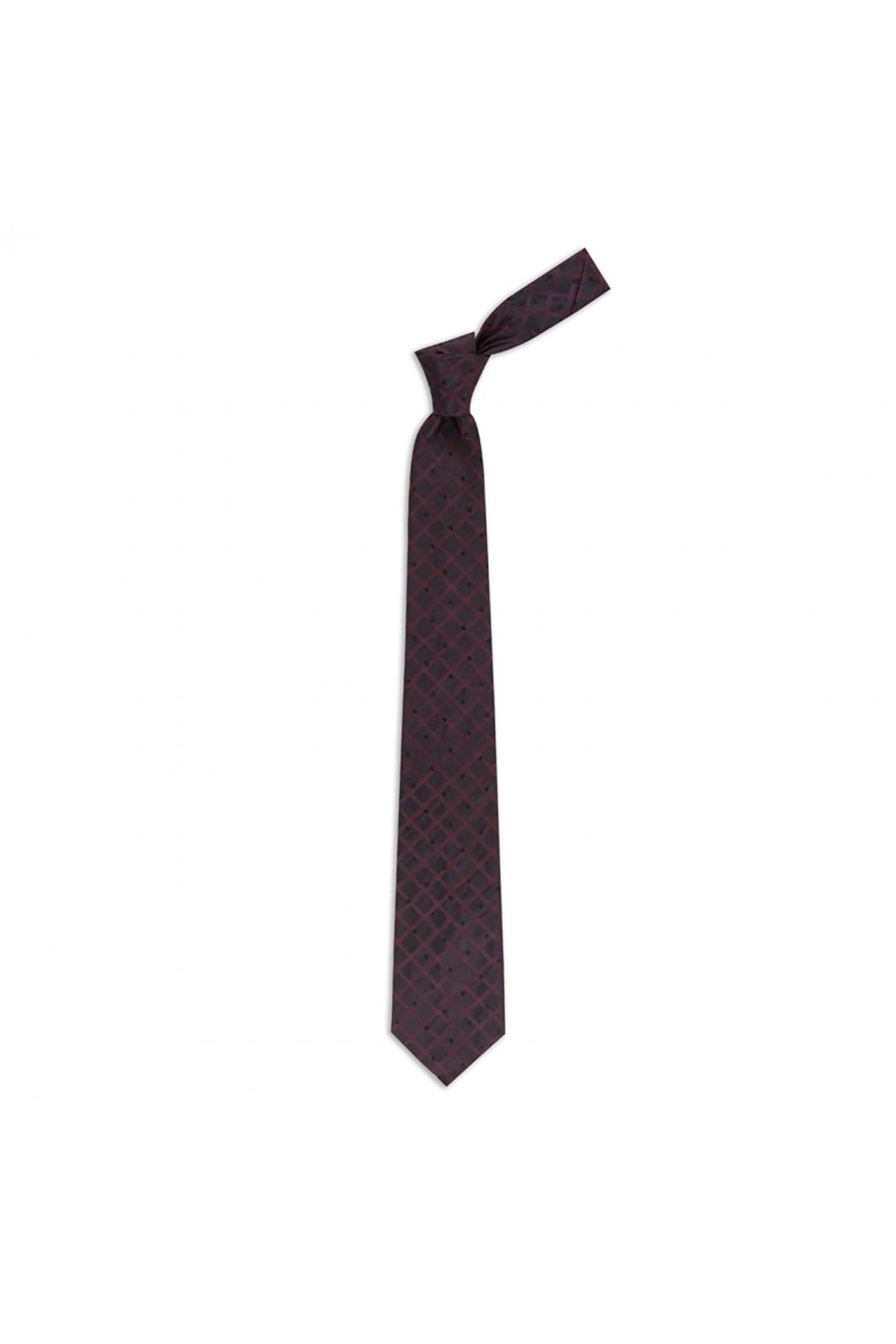 Ekose desenli 8 cm genişliğinde ipek kravat - Bordo