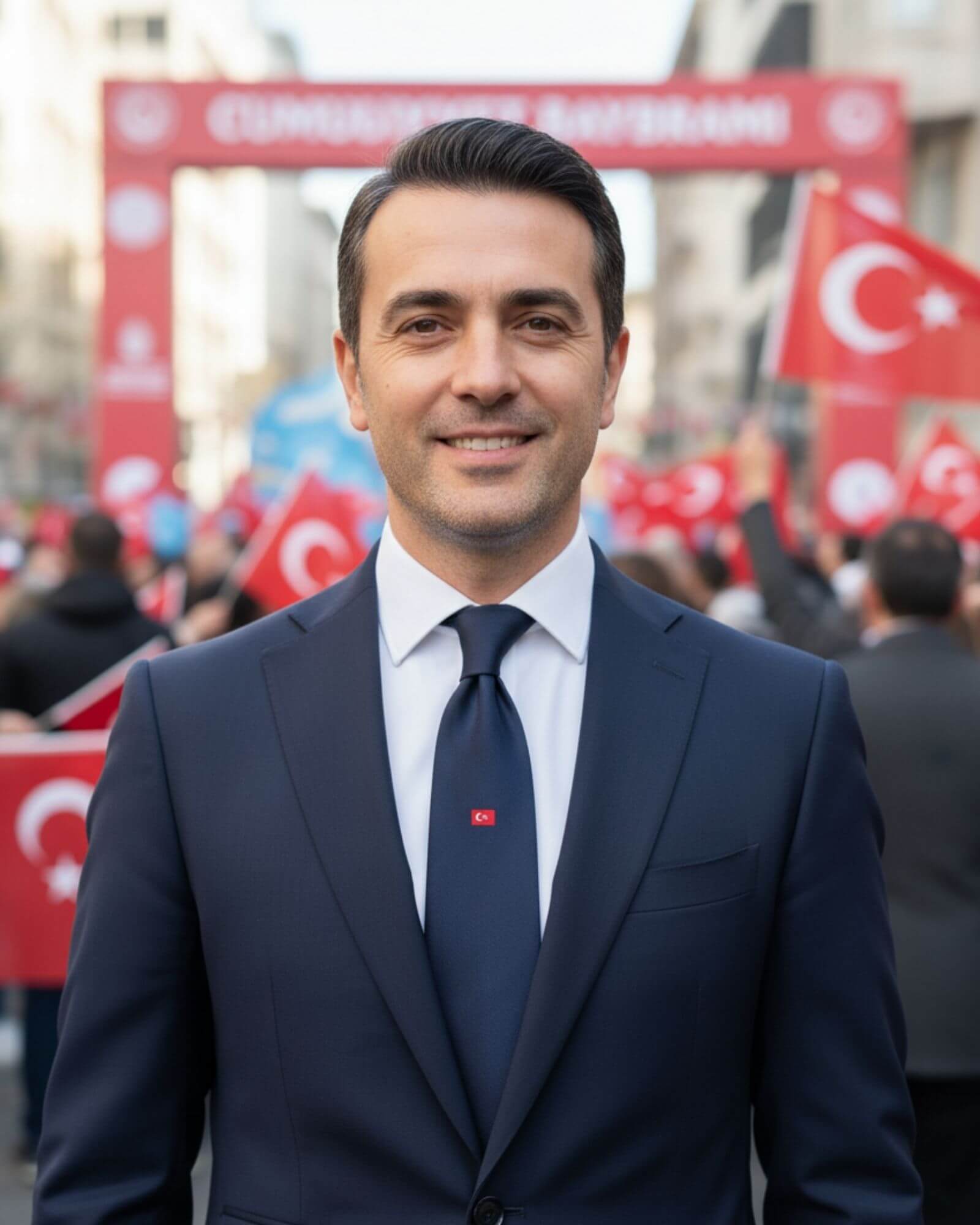 1001 Kravat Türk Bayraklı Lacivert İpek Kravat