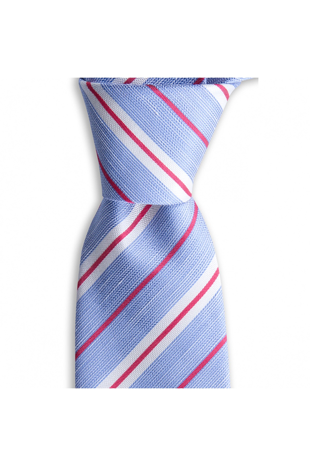 Klasik çizgili 8 cm genişliğinde keten ve ipek karışımlı kravat - Mavi