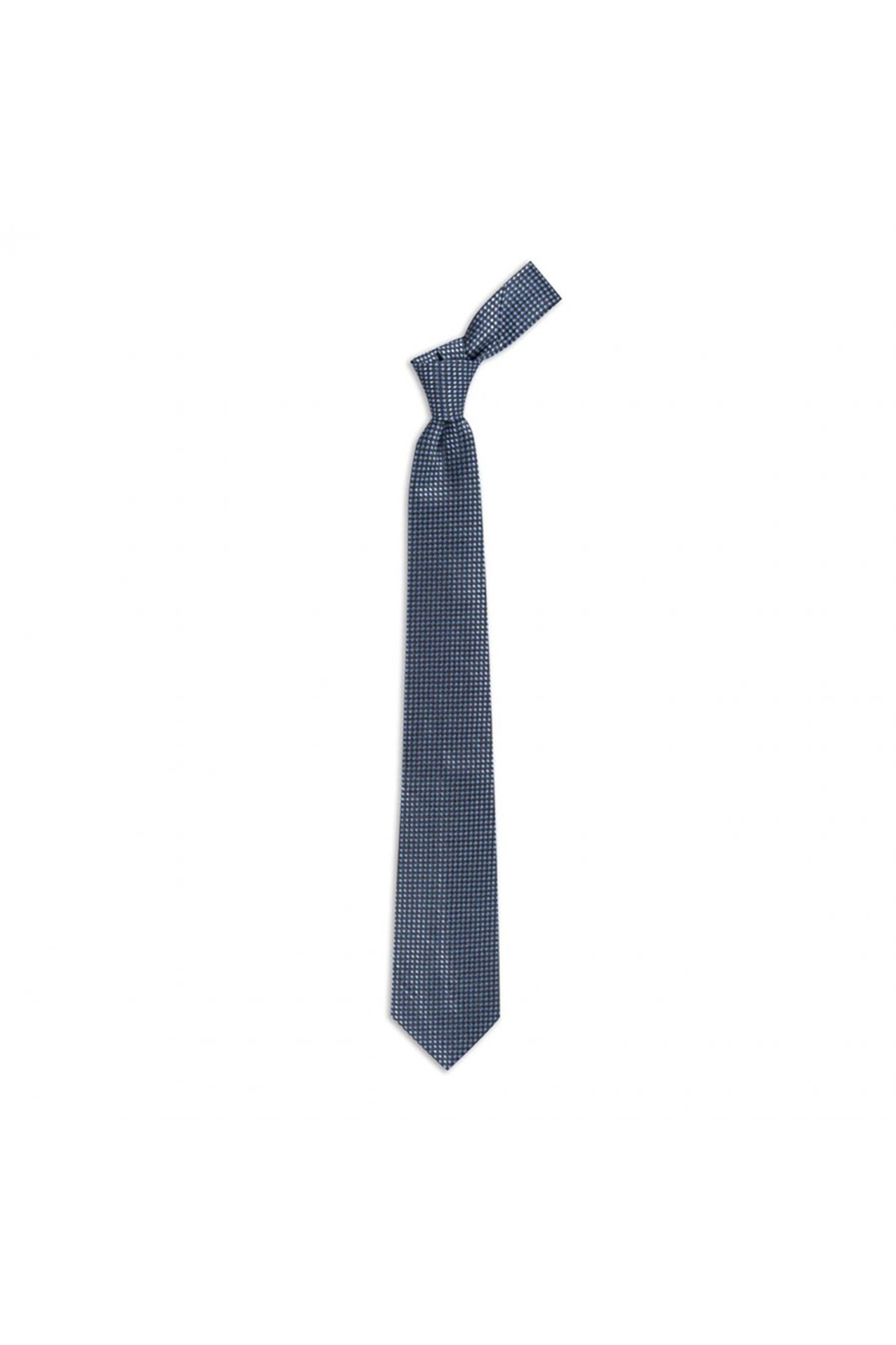 Desenli 8 cm genişliğinde yün ipek karışımlı kravat - Gri