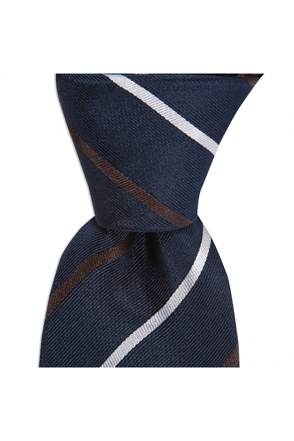 8 cm genişliğinde çizgili klasik ipek kravat - Lacivert