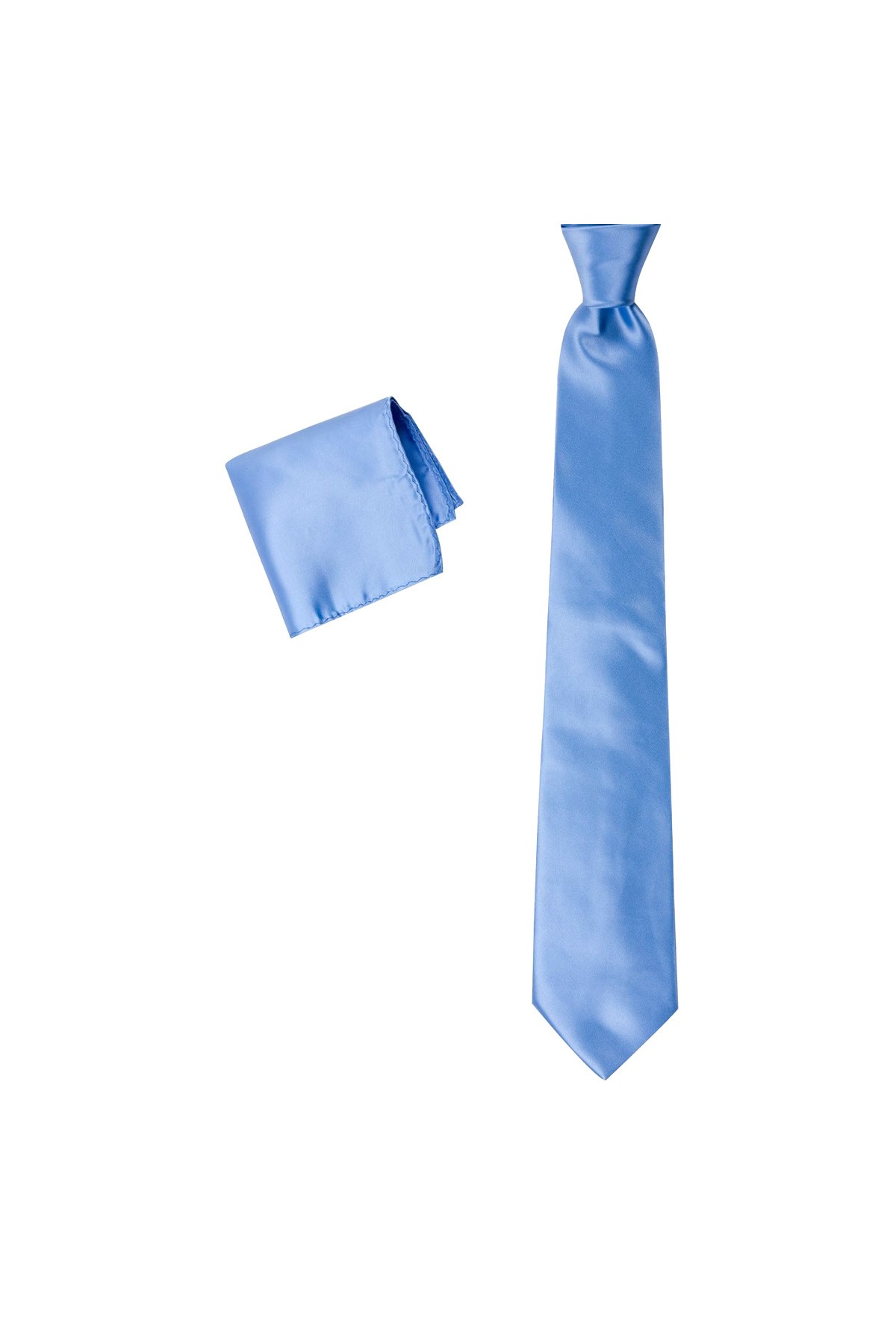 Düz saten 8 cm genişliğinde mendilli kravat