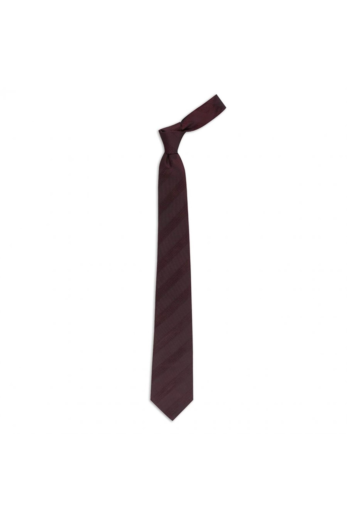 8 cm genişliğinde çizgili klasik ipek kravat - Bordo