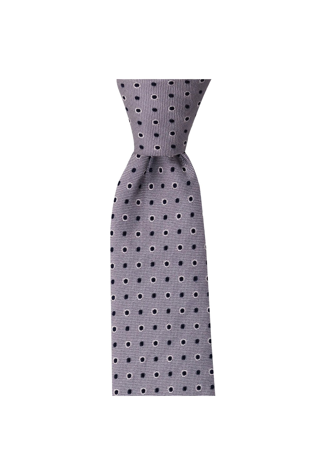 Klasik desenli 7,5 cm genişliğinde ipek kravat - Açık gri