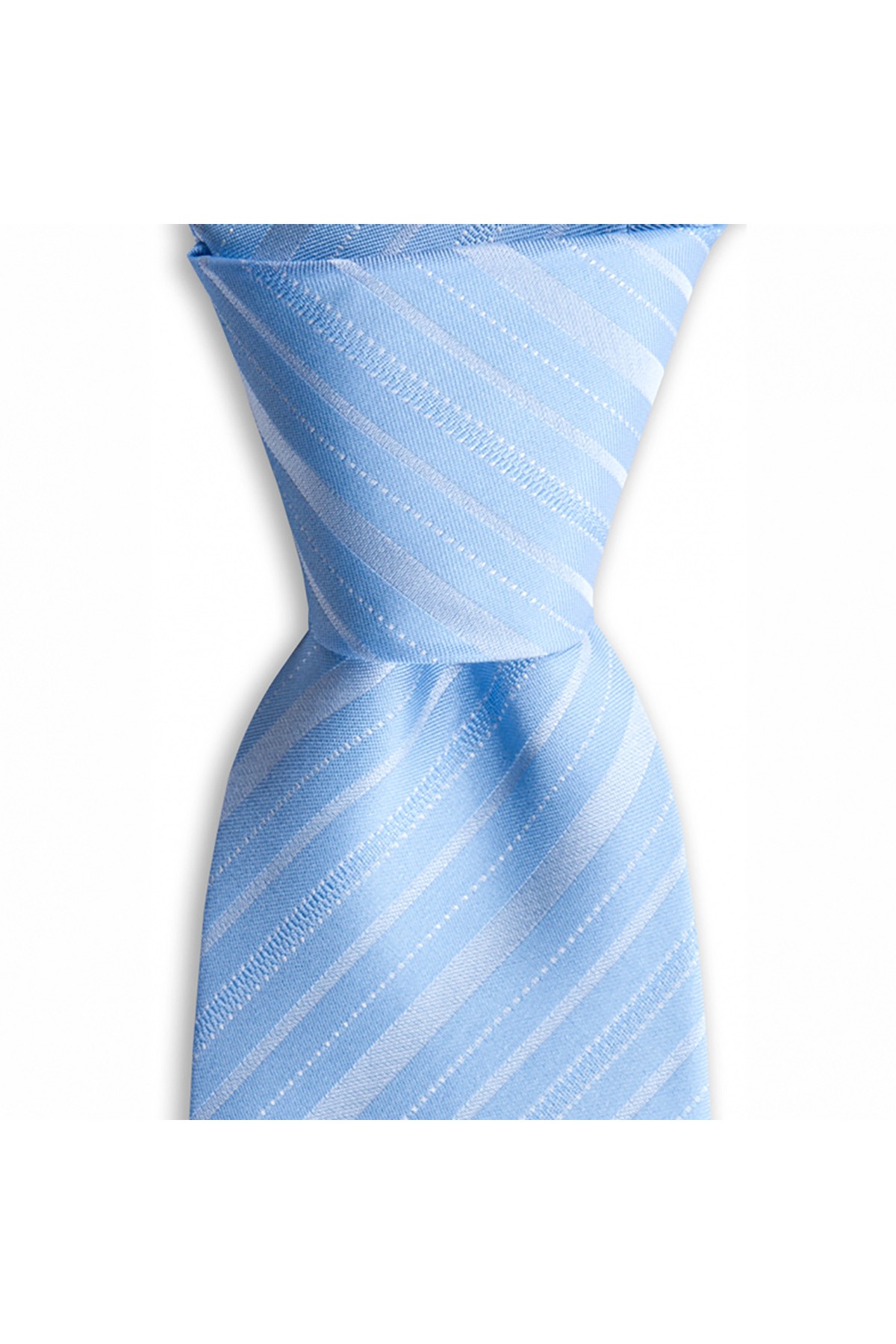 İnce çizgili 8 cm genişliğinde klasik ipek kravat - Açık mavi