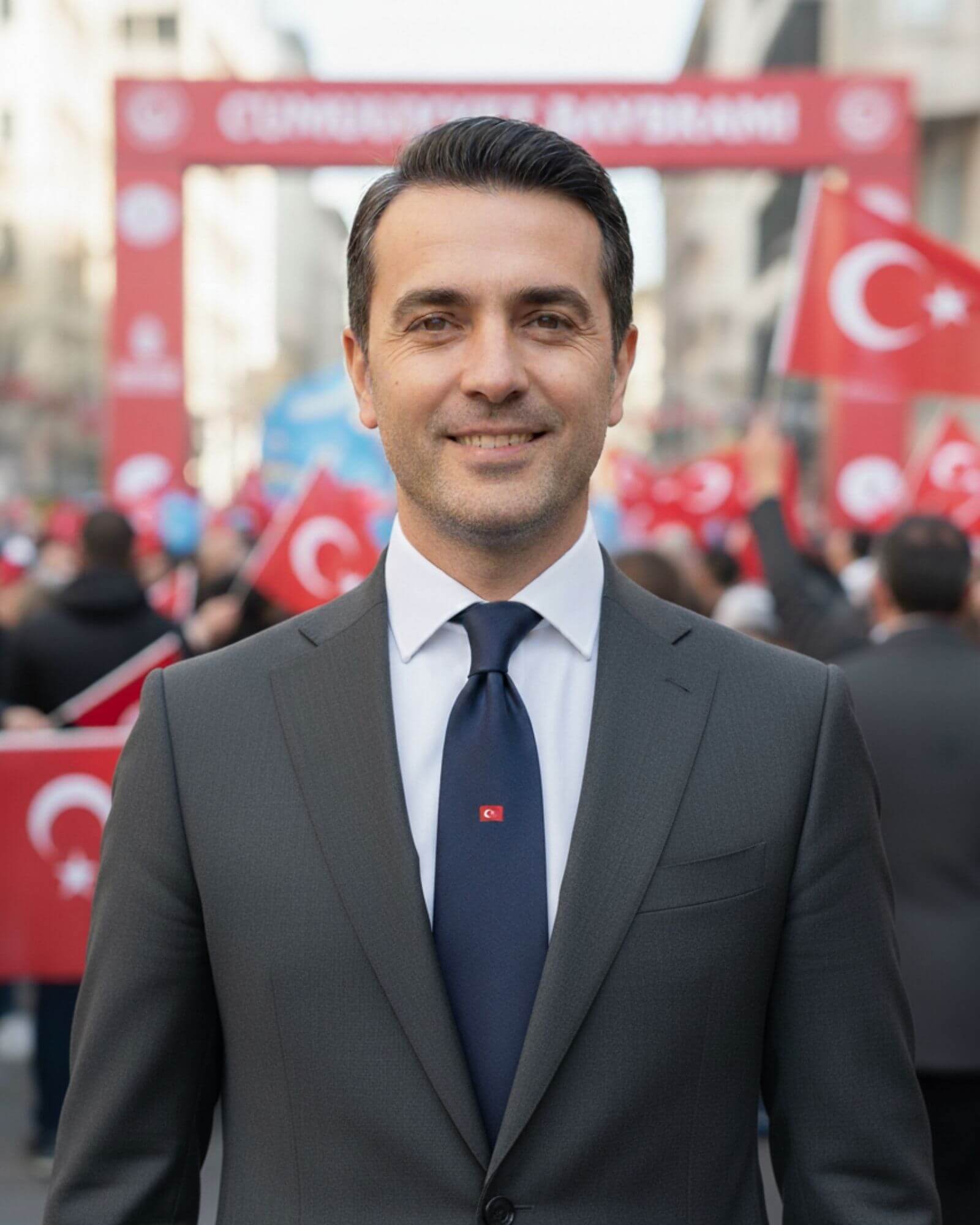 1001 Kravat Türk Bayraklı Lacivert İpek Kravat
