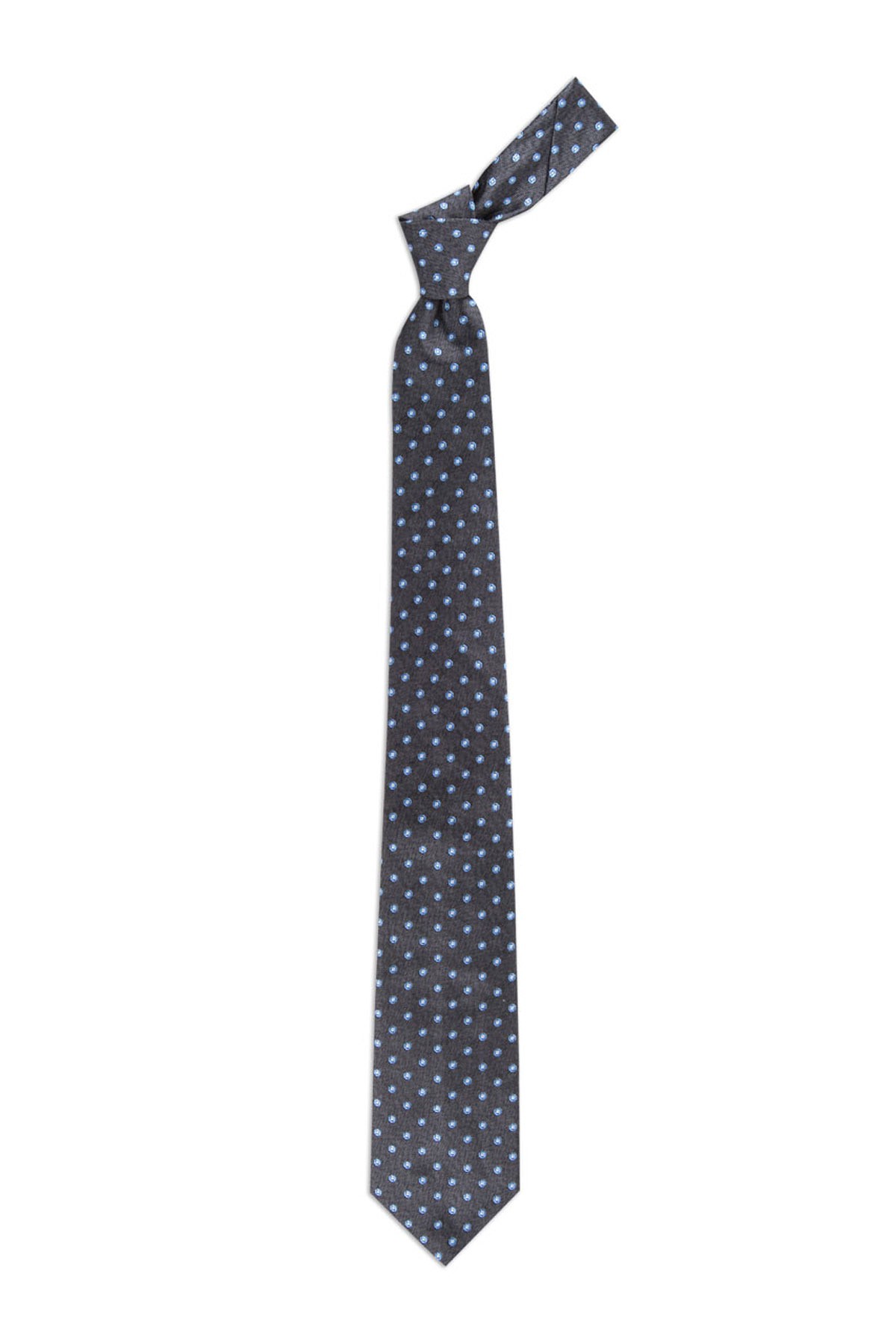 Desenli 8 cm genişliğinde yün ipek karışımlı kravat - Koyu gri