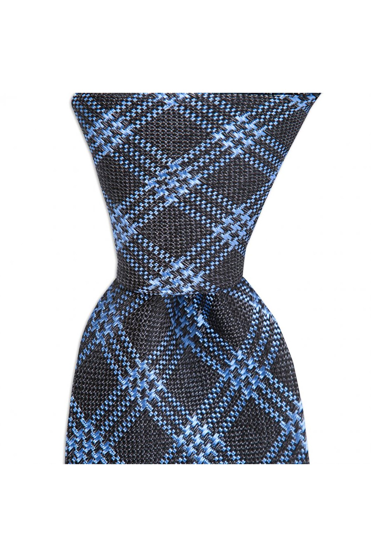 Desenli 8 cm genişliğinde yün ipek karışımlı kravat - Mavi