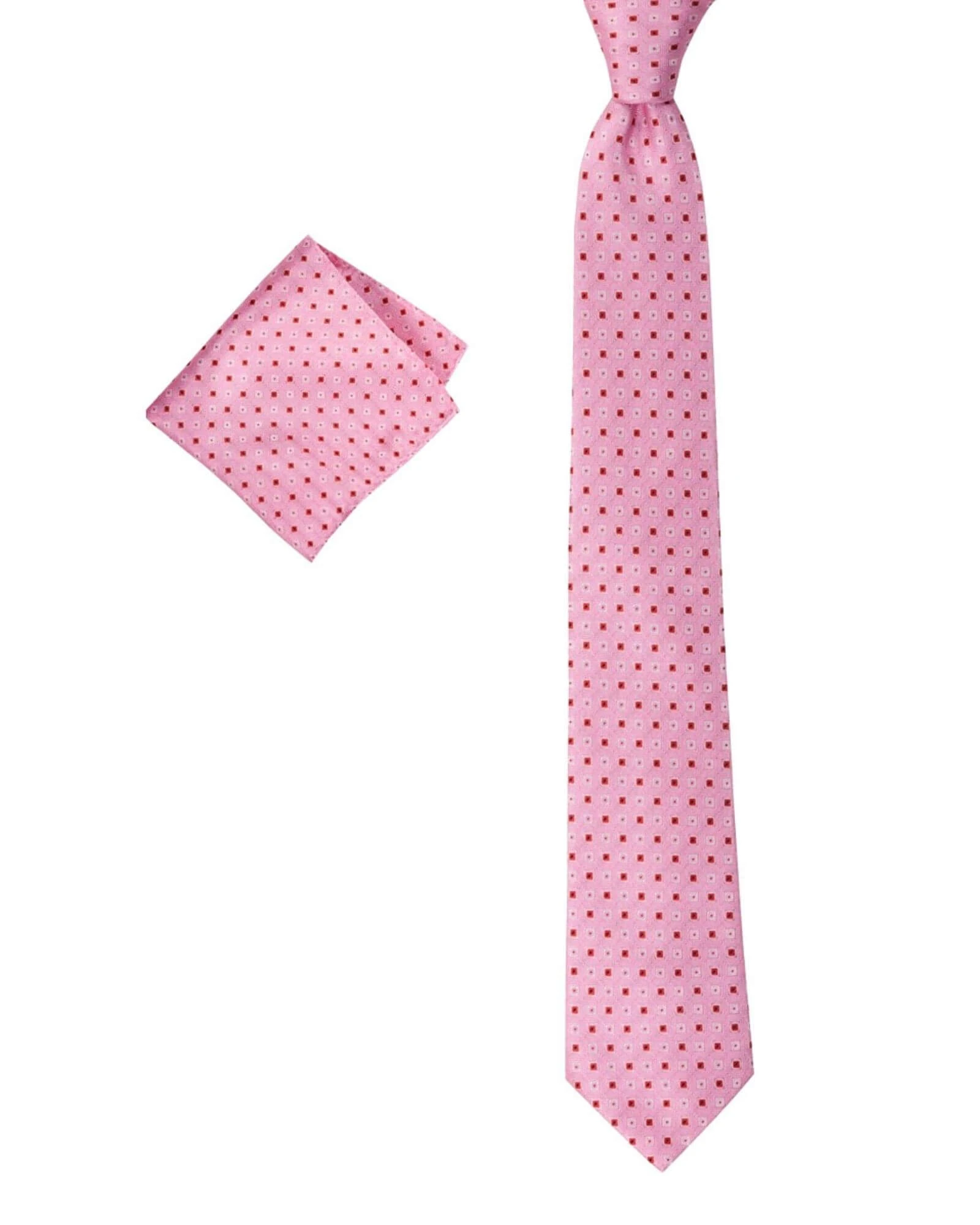 1001 Kravat 8 Cm Genişlikte Desenli Pembe Kravat Ve Mendil Seti 