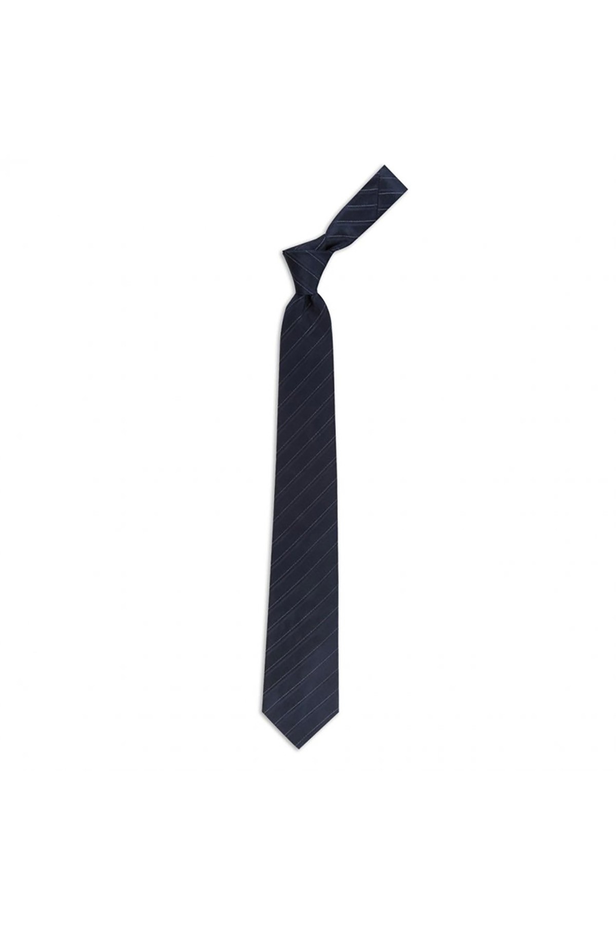 Klasik çizgili 8 cm genişliğinde ipek kravat - Lacivert