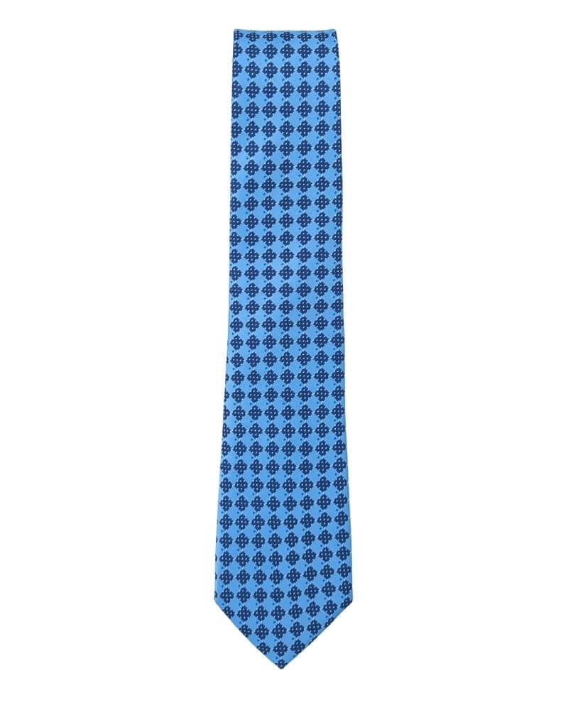 Mavi Lacivert Geometrik Desenli 8 Cm Genişlikte Klasik Kravat