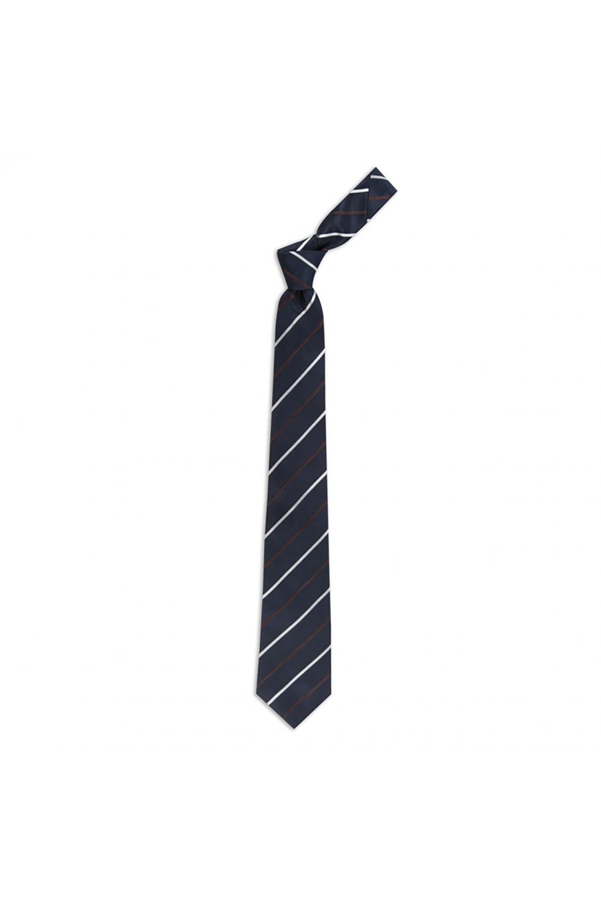 8 cm genişliğinde çizgili klasik ipek kravat - Lacivert