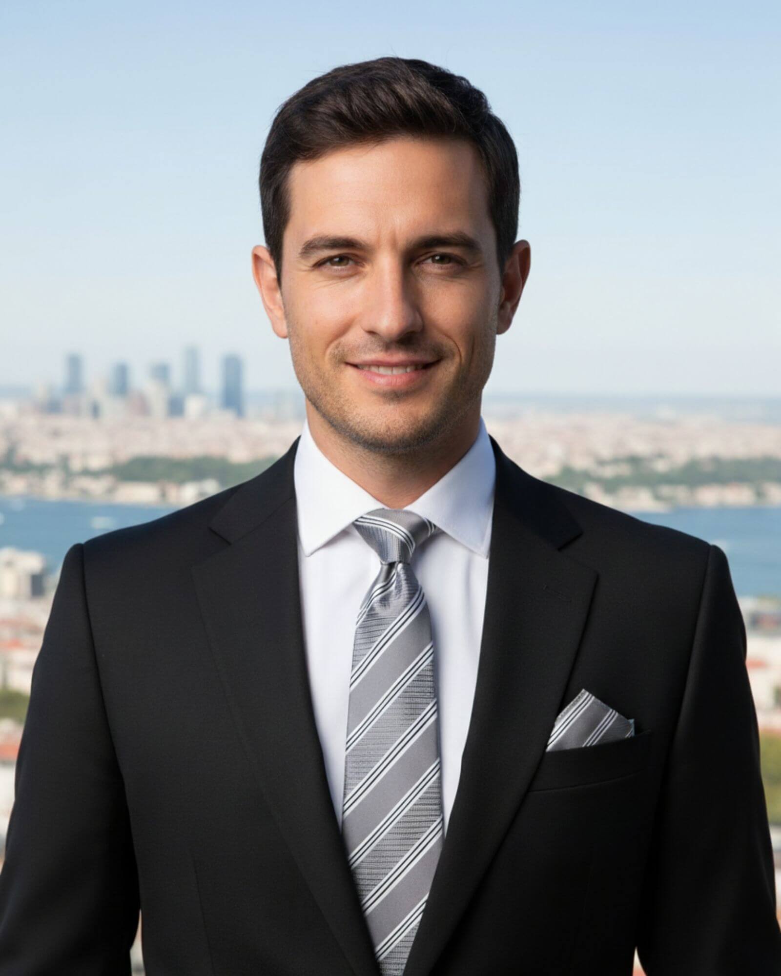 1001 Kravat 8 Cm Genişlikte Beyaz Çizgili Gri Kravat Ve Mendil Seti 