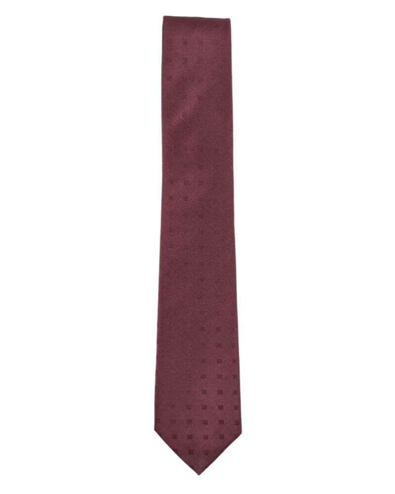 Minimal Geometrik Desenli 7,5 Cm Genişliğinde Saten İpek Kravat - Bordo