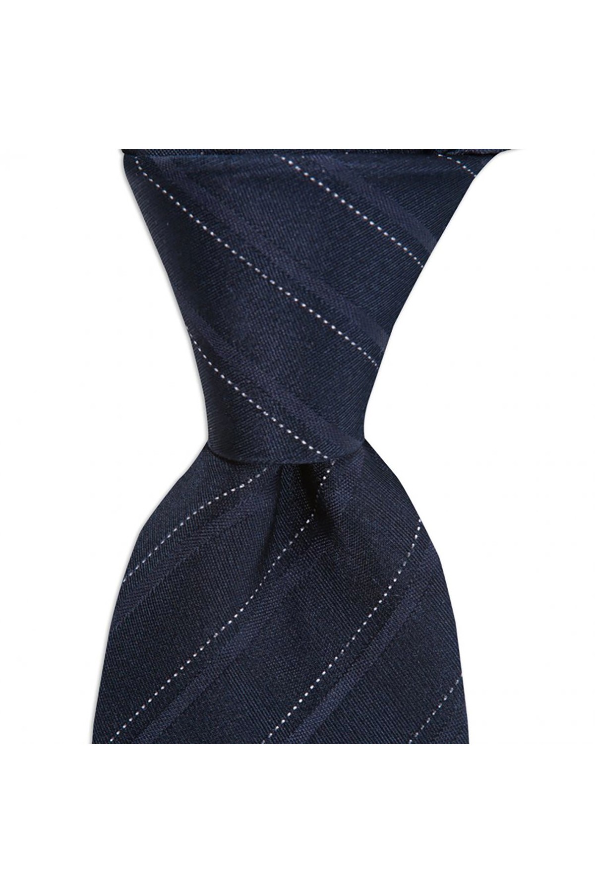 Klasik çizgili 8 cm genişliğinde ipek kravat - Lacivert