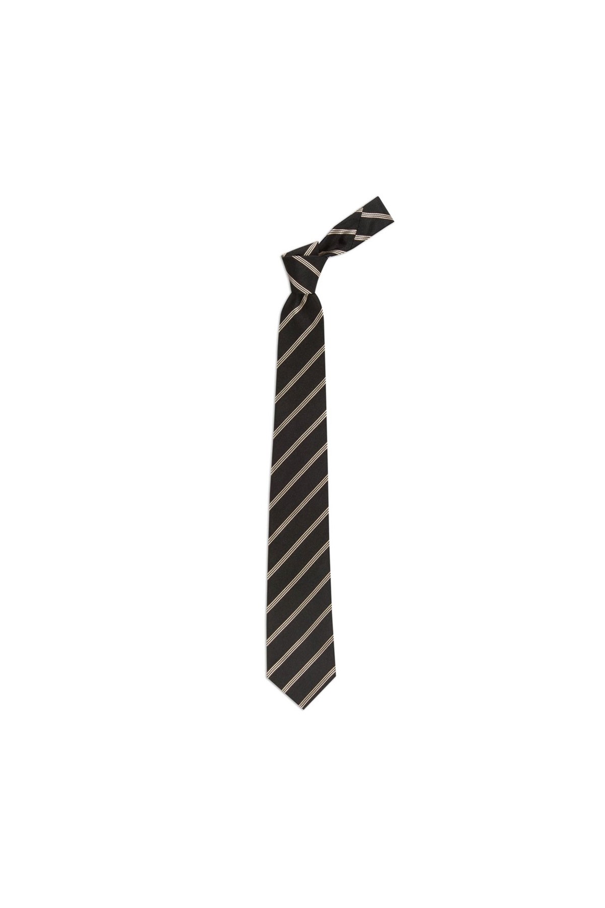 Klasik çizgili 8 cm genişliğinde ipek kravat - Siyah