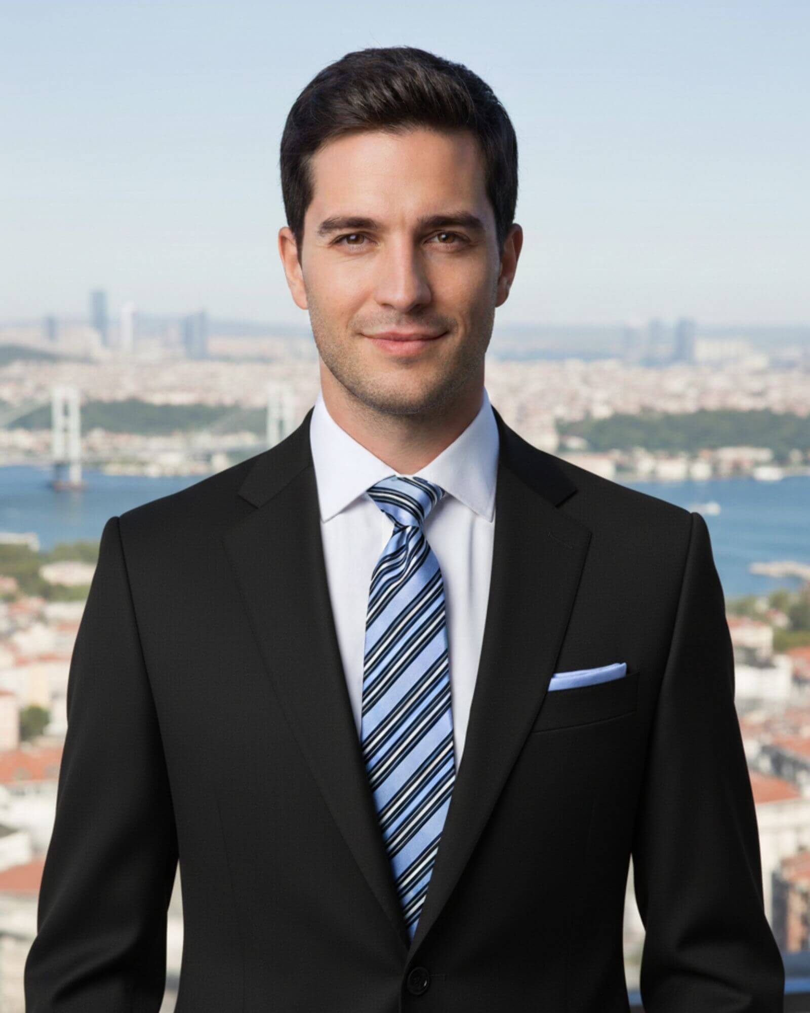 1001 Kravat 8 Cm Genişliğinde Lacivert Beyaz Çizgili Mavi Kravat Ve Mendil Seti 