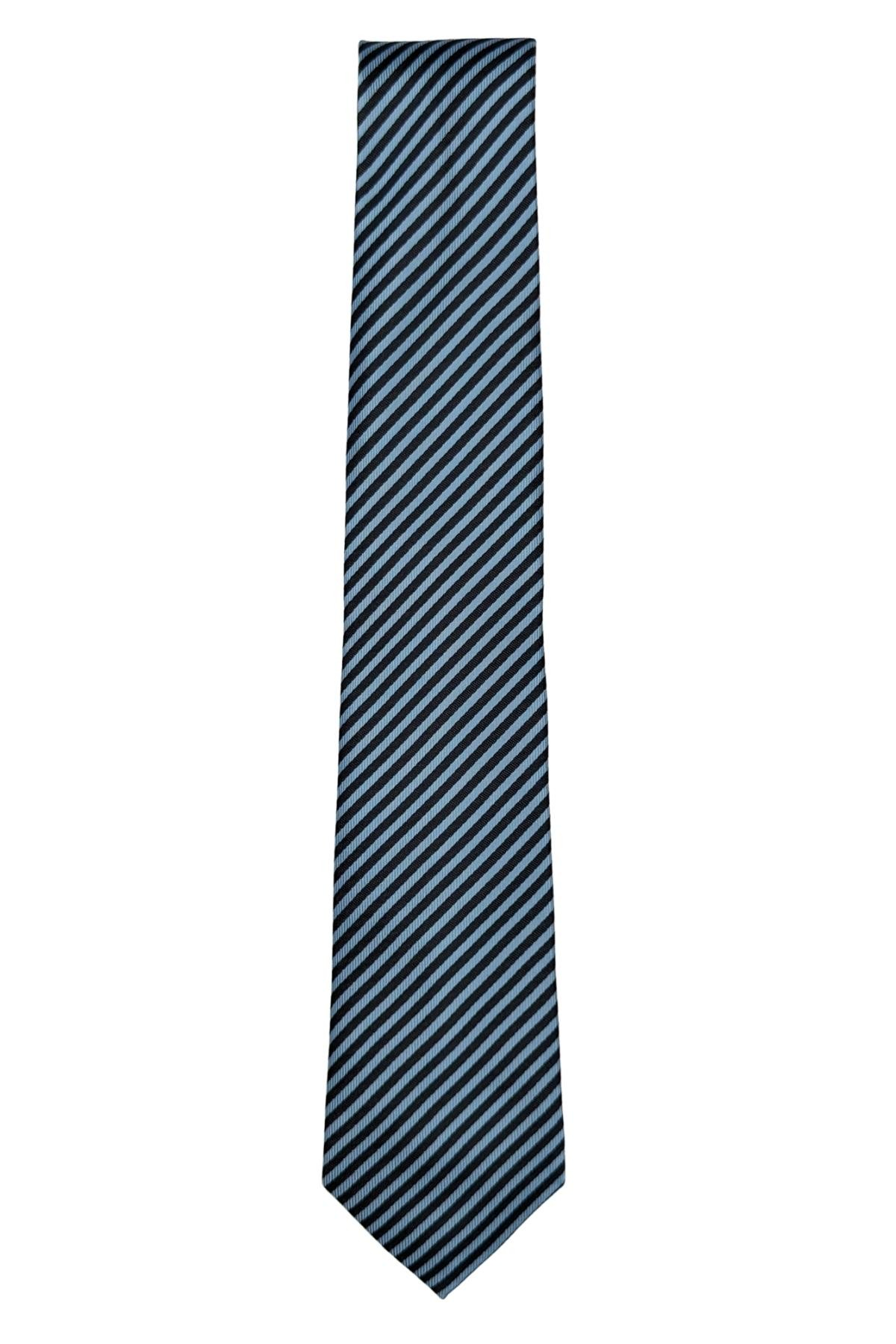 7 Cm Genişliğinde İnce Çizgili Kravat - Mavi