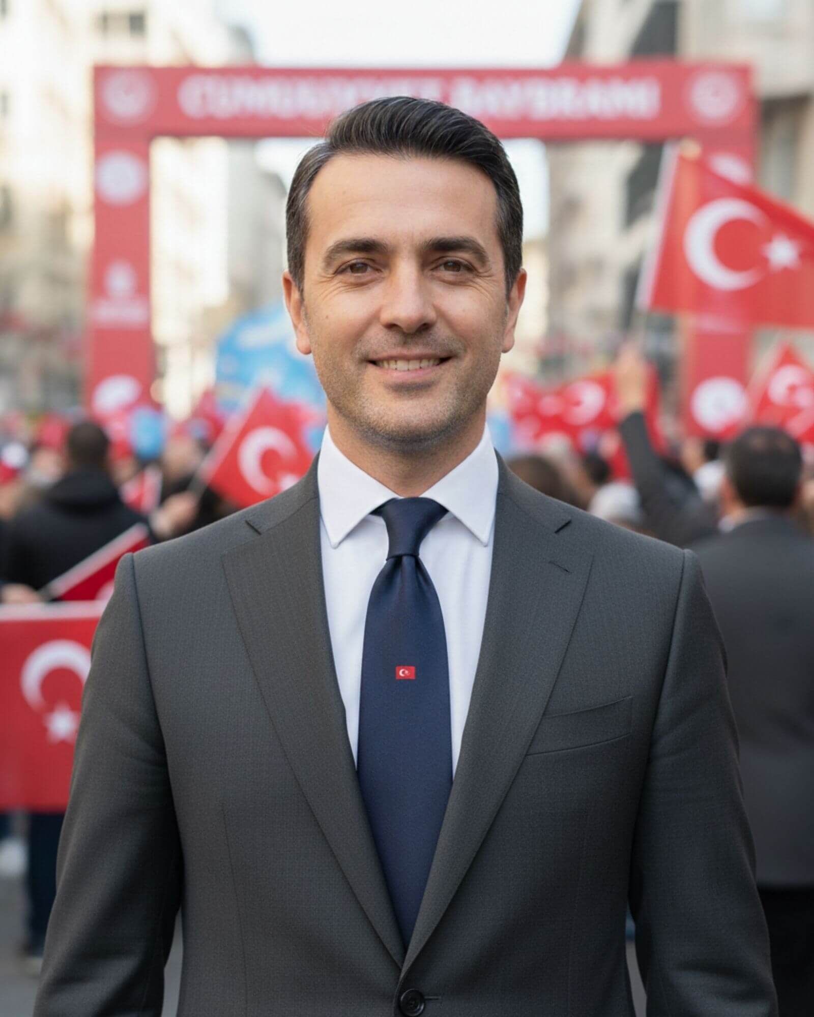1001 Kravat Türk Bayraklı Lacivert İpek Kravat