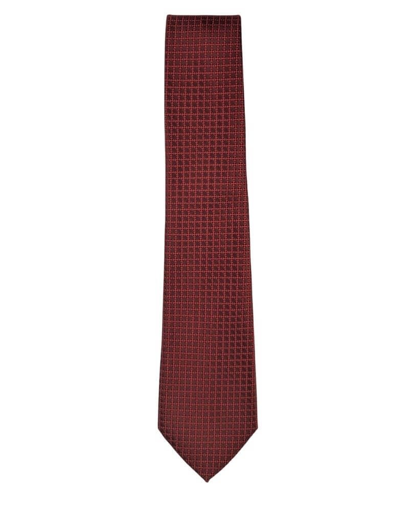 Kırmızı Kare Desenli 8 Cm Genişliğinde Klasik Bordo Kravat