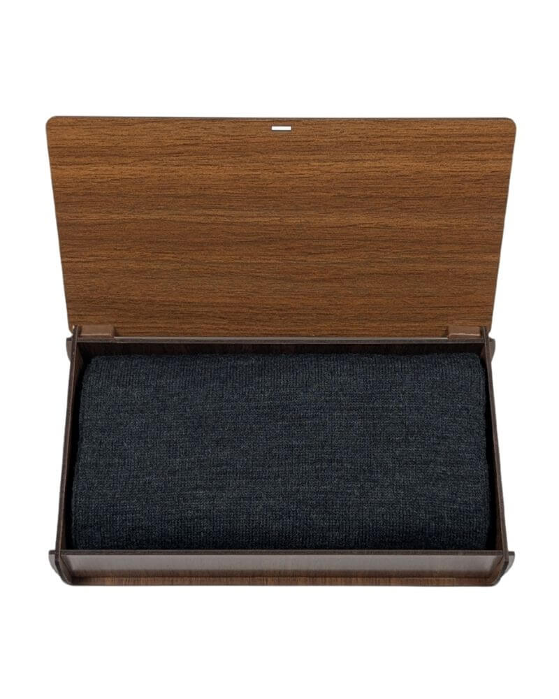 1001 Kravat Ahşap Hediye Kutulu Çift Katlı Erkek Gri Atkı