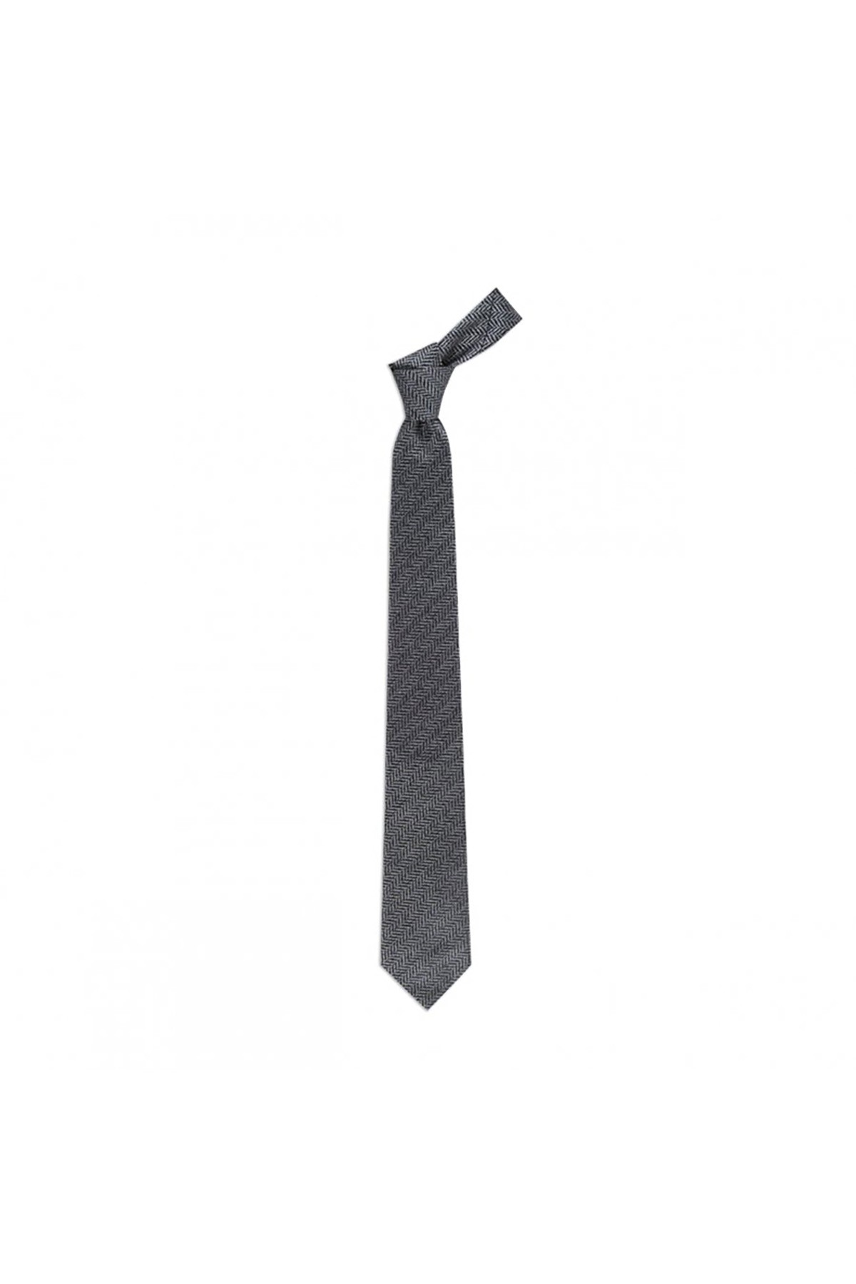 Balıksırtı desenli 8 cm genişliğinde yün ipek karışımlı kravat - Gri