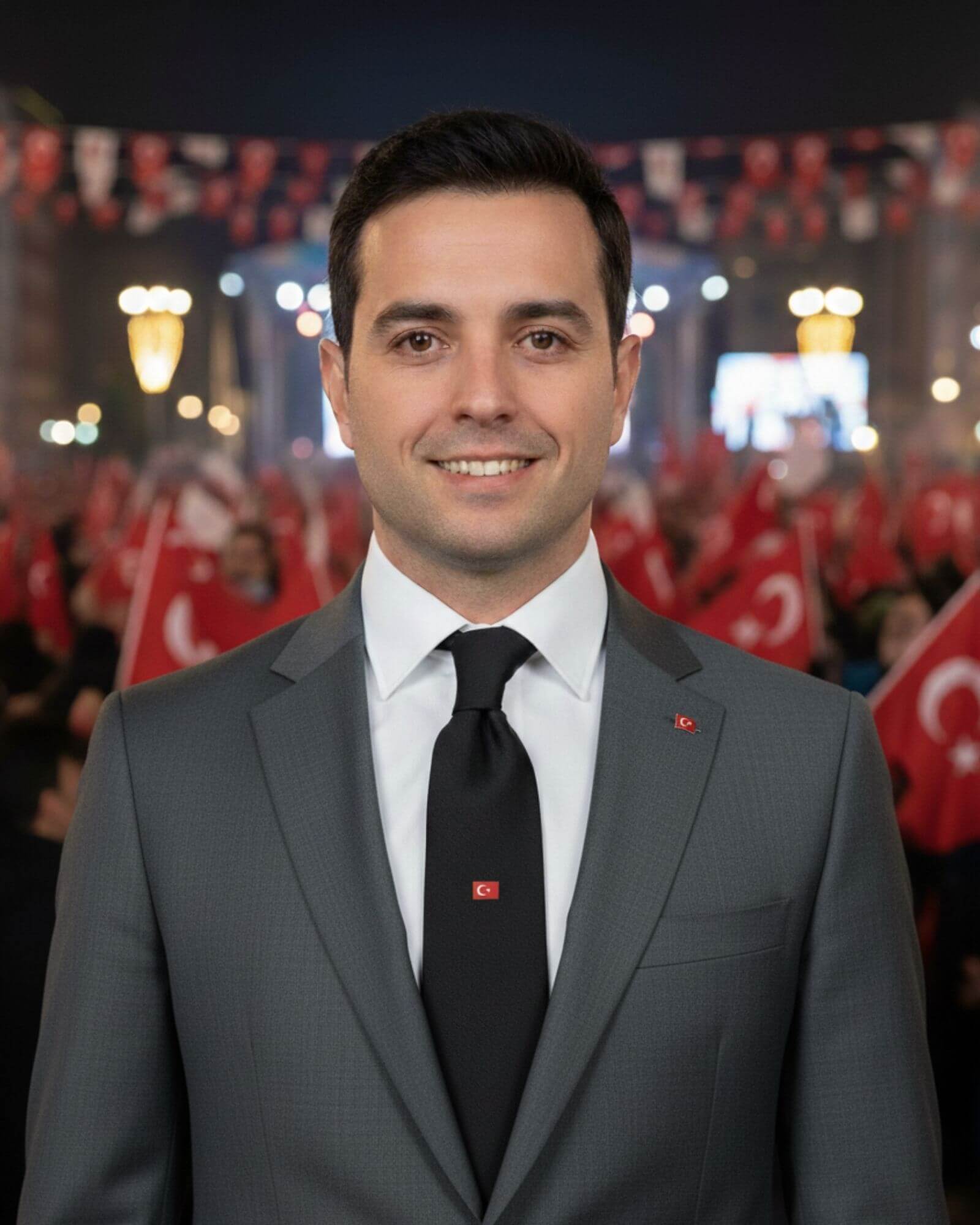 1001 Kravat Türk Bayraklı Siyah İpek Kravat