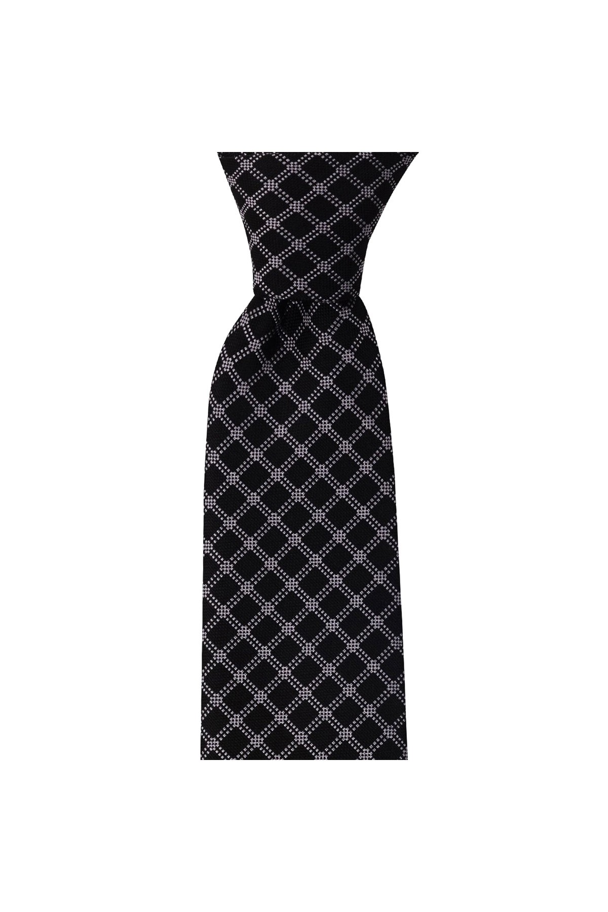 Ekose desenli 8 cm genişliğinde kravat - Siyah