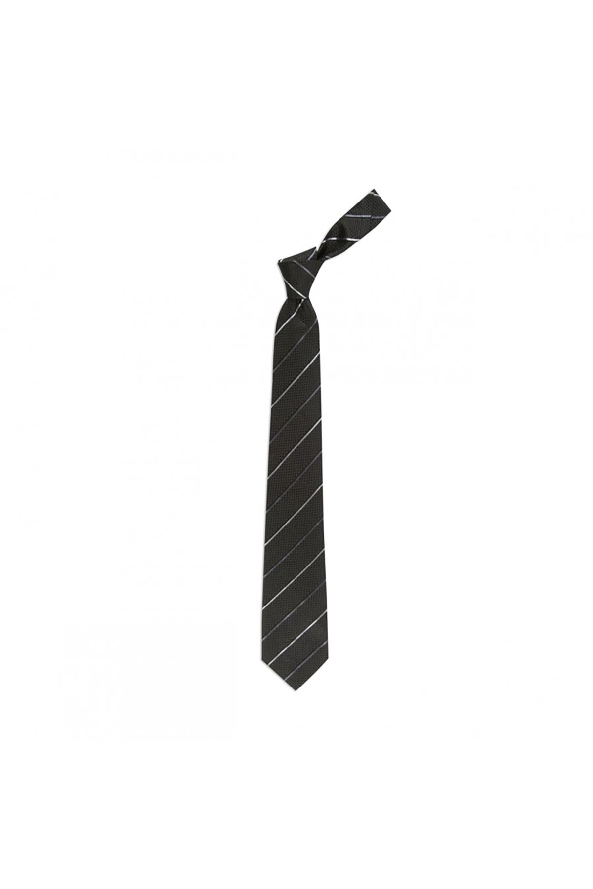 8 cm genişliğinde çizgili klasik ipek kravat - Koyu gri