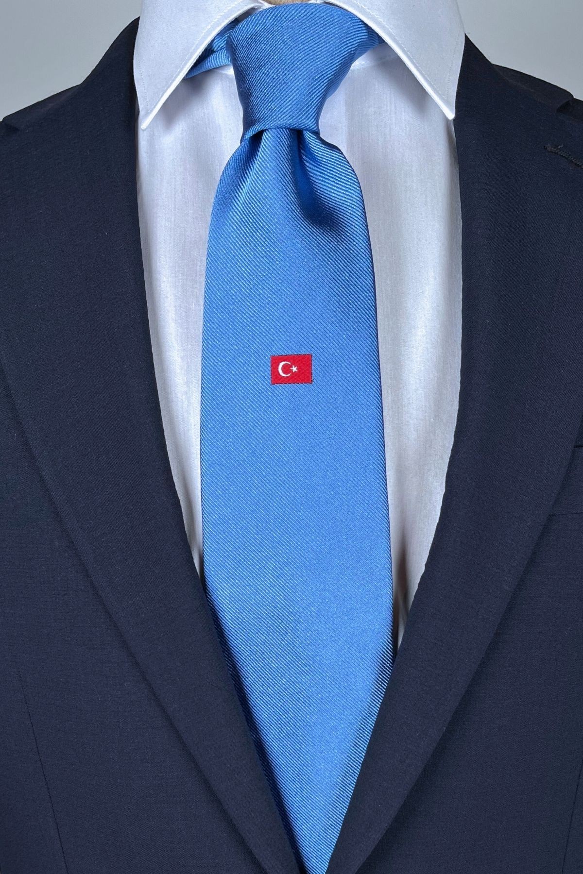 Türk Bayrağı Desenli 100. Yıl Koleksiyonu Hediye Kutulu İpek Kravat - Mavi