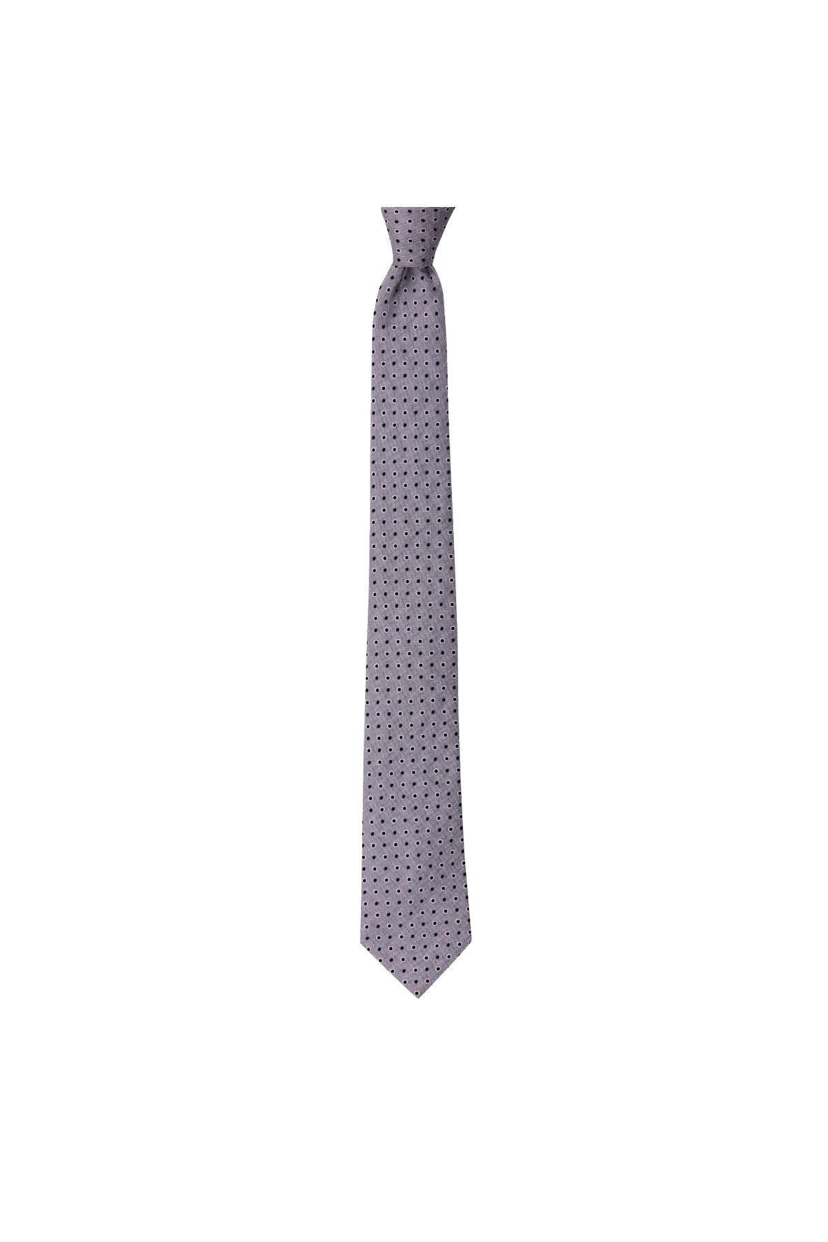 Klasik desenli 7,5 cm genişliğinde ipek kravat - Açık gri