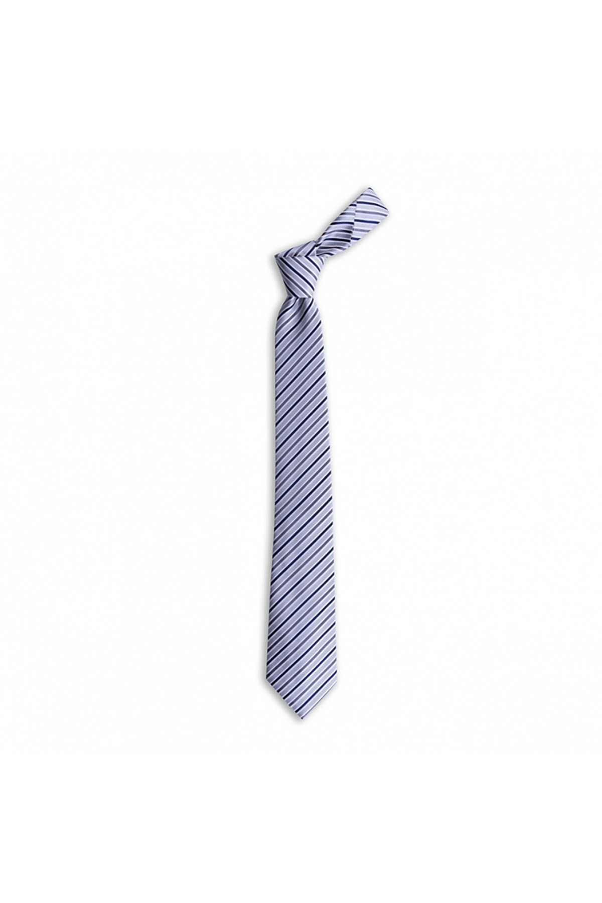 Çok çizgili 7,5 cm genişliğinde klasik ipek kravat - Beyaz