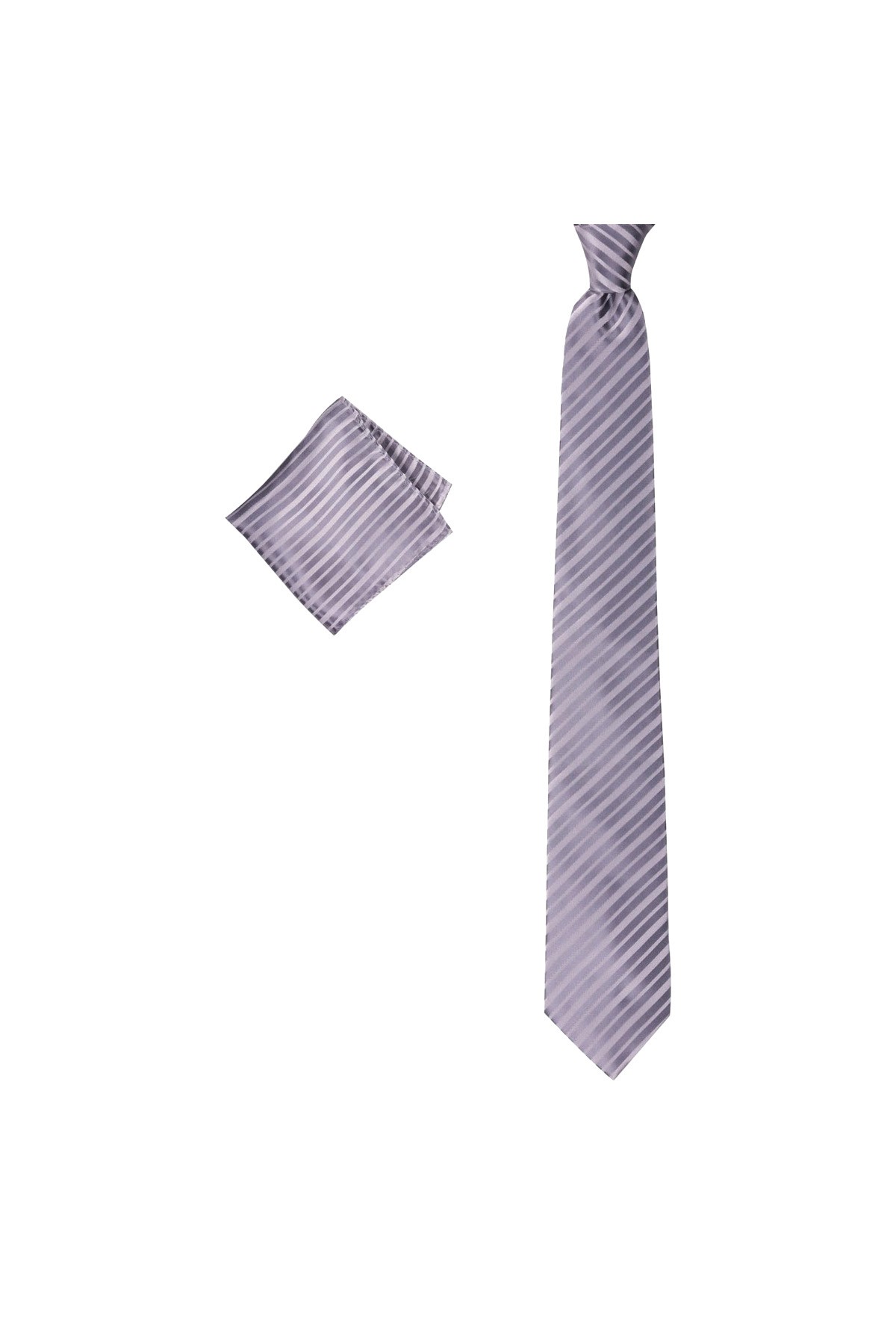 8,2 cm genişliğinde mendilli klasik kravat - Gri