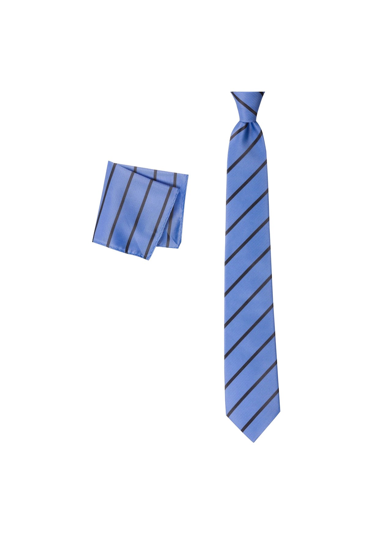 Klasik çizgili 8 cm genişliğinde mendilli kravat