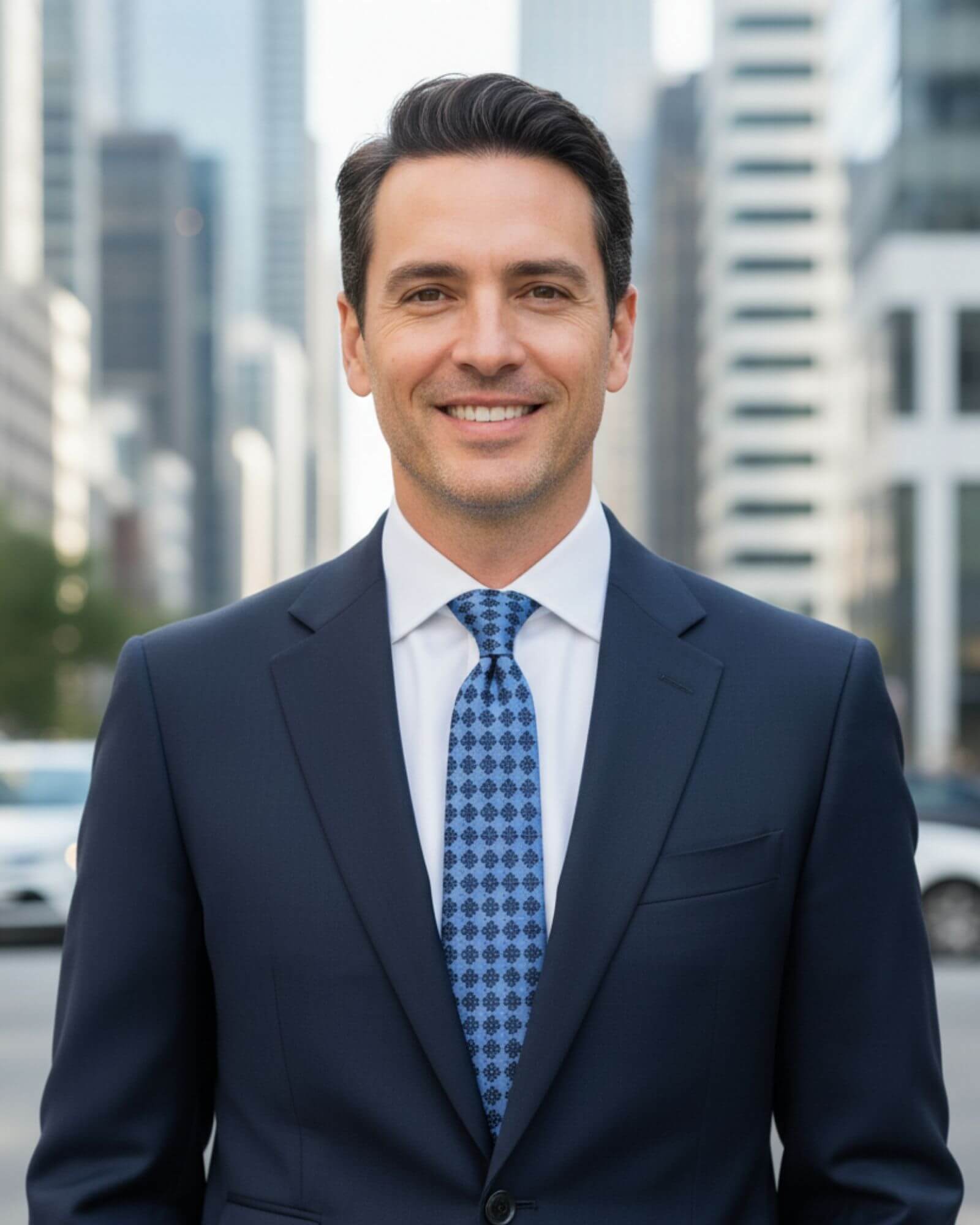 Mavi Lacivert Geometrik Desenli 8 Cm Genişlikte Klasik Kravat